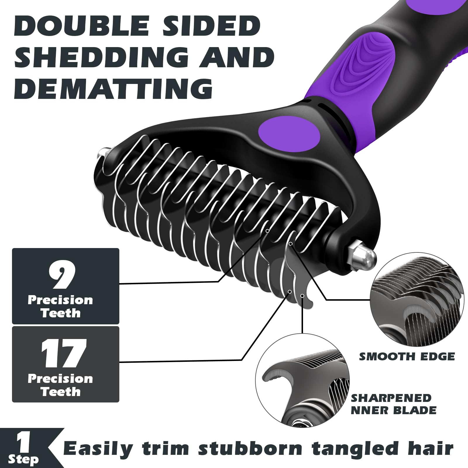 Augwind 3Pcs Dog Brush I Dog Brush For Shedding I Deshedding Dog Brush I Dog Bath Brush I Slicker Brush For Dogs I Dog Comb I Premium Pet Supplies (Purple Black)