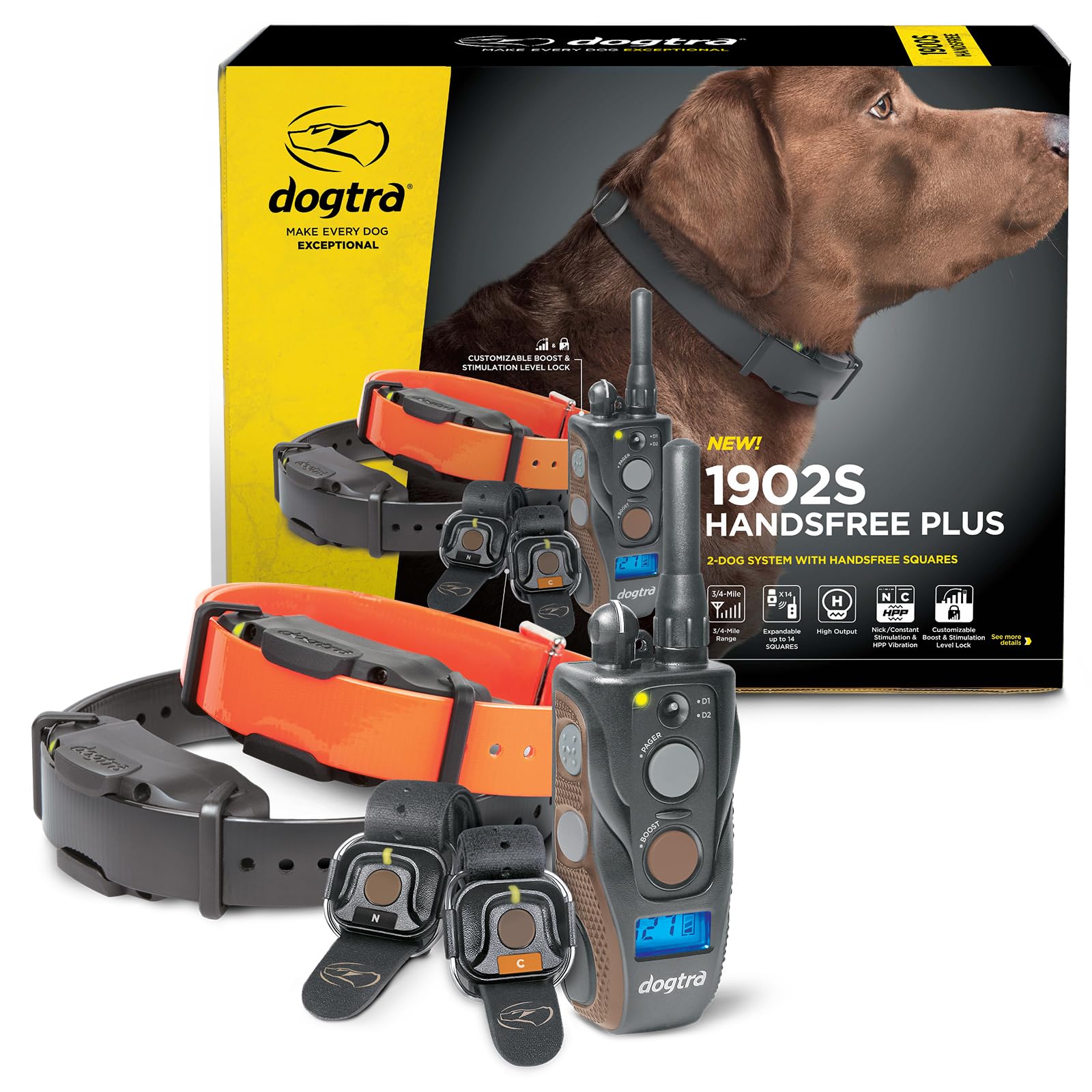 Dogtra 1902S Handsfree Plus Boost And Lock, Remote Dog Training E-Collar, Handsfree Square, 3/4-Mile Range, Rechargeable, Waterp
