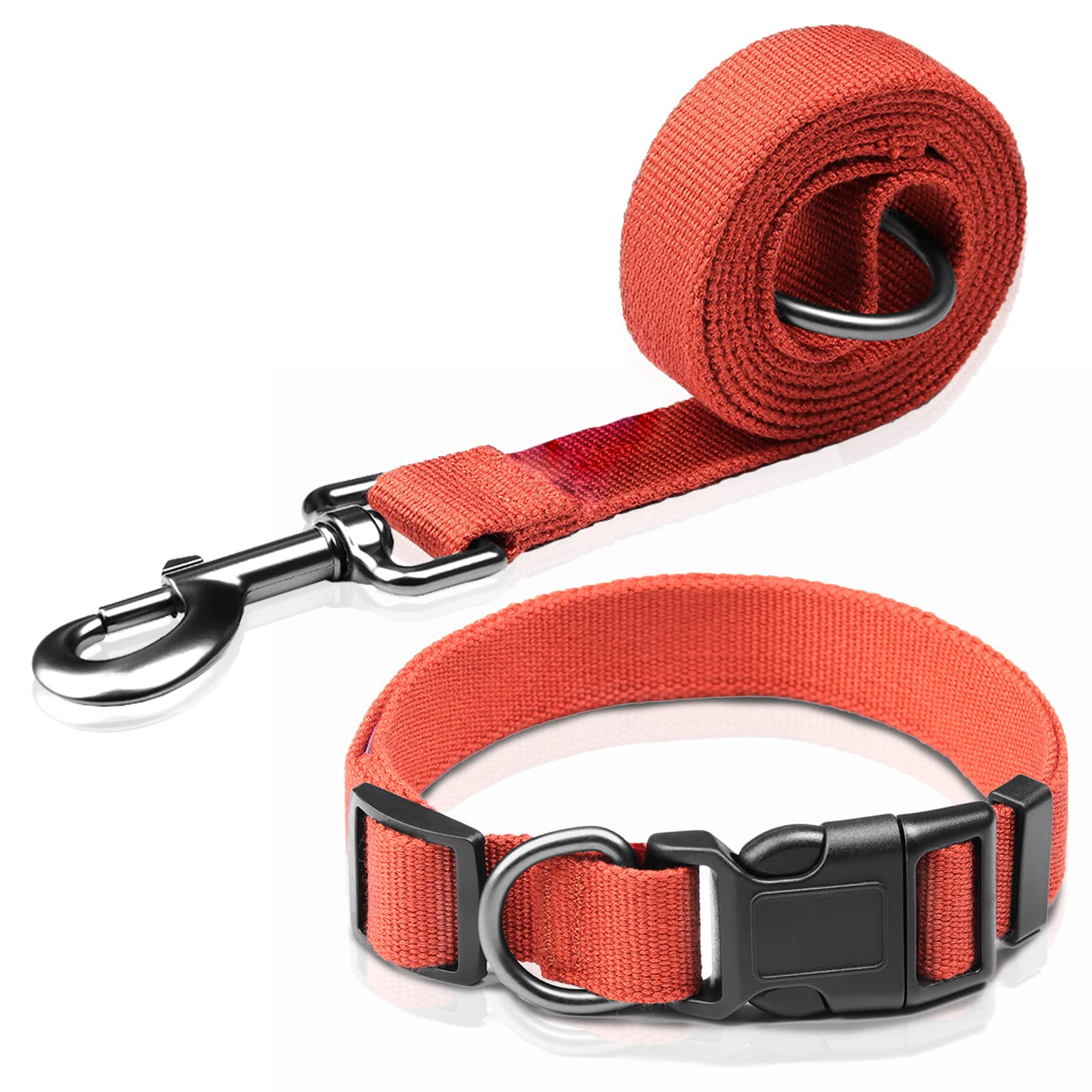 Orange Dog Collar And Leash Set For Large Dog, Breathable, Anti-Odor & Soft, Comfortable For Sensitive Skin Puppies, 90% Bamboo 
