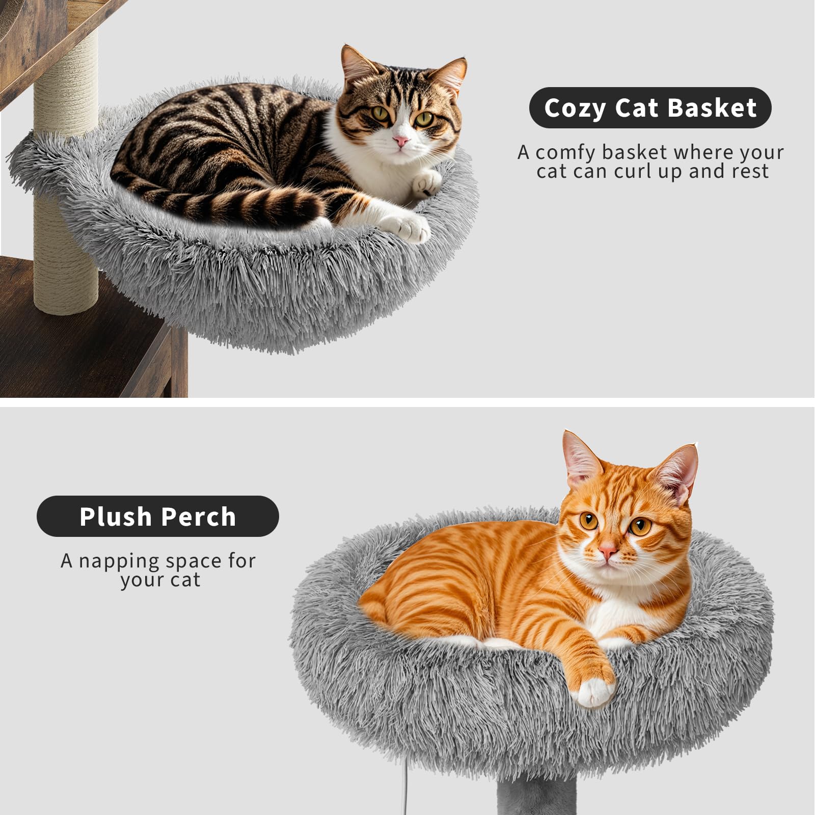 57.5-Inch Cat Tree with Litter Box Enclosure 2-in-1 Modern Cat Tower with Cat Condo/Hammock/Scratching Post/Plush Perch/Removabl