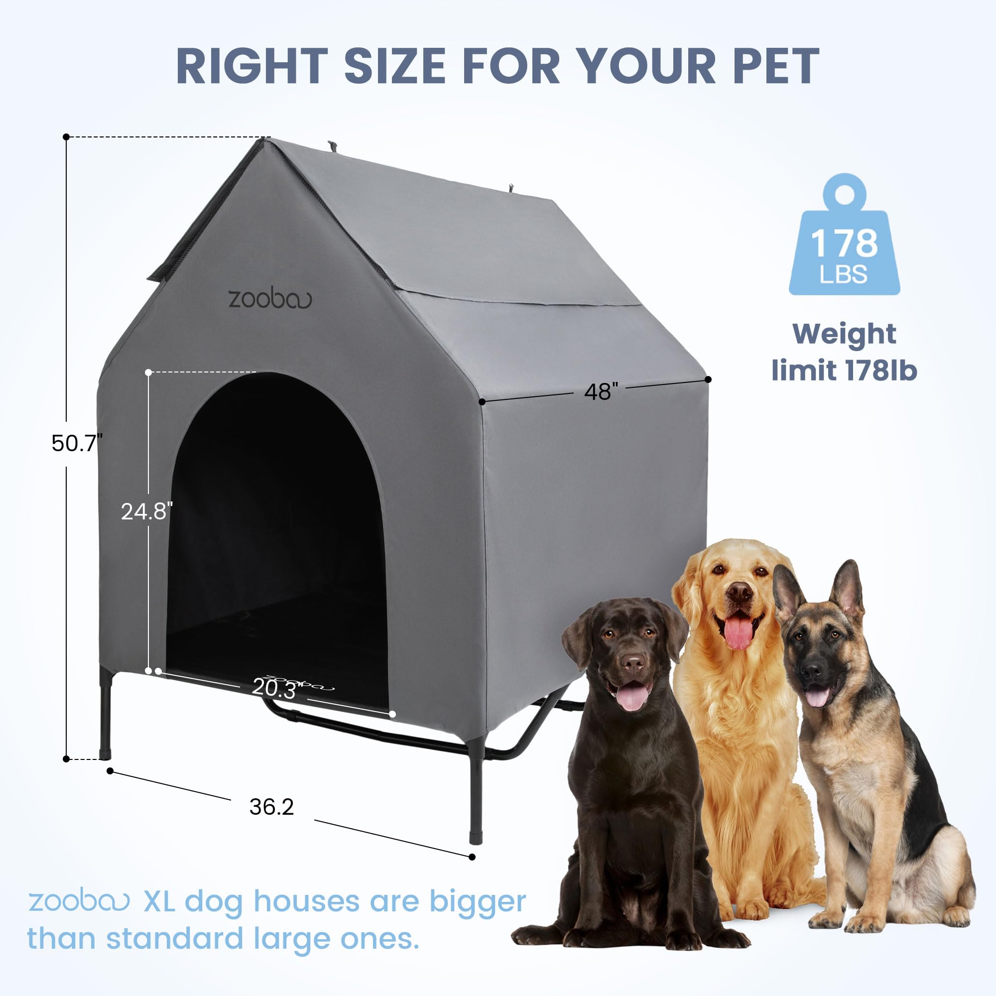 Zooba 48 '' X-Large Dog House, Dog House for Large Dogs Indoor or Outside, Weatherproof 600D PVC Dog House Outdoor, Featuring Br