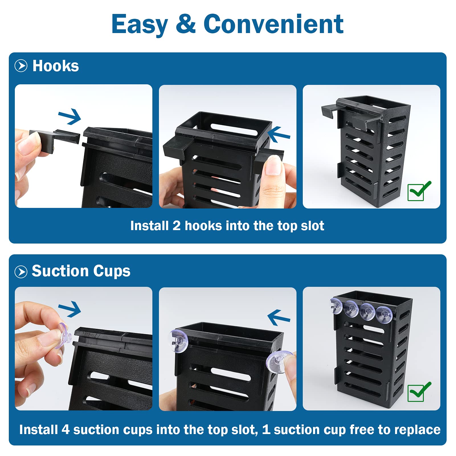 Uprony Aquarium Plant Holder 4 PCS Hanging Aquatic Plant Pot with 24 Hooks and 20 Suction Cups for Fish Tank Aquarium Planter an