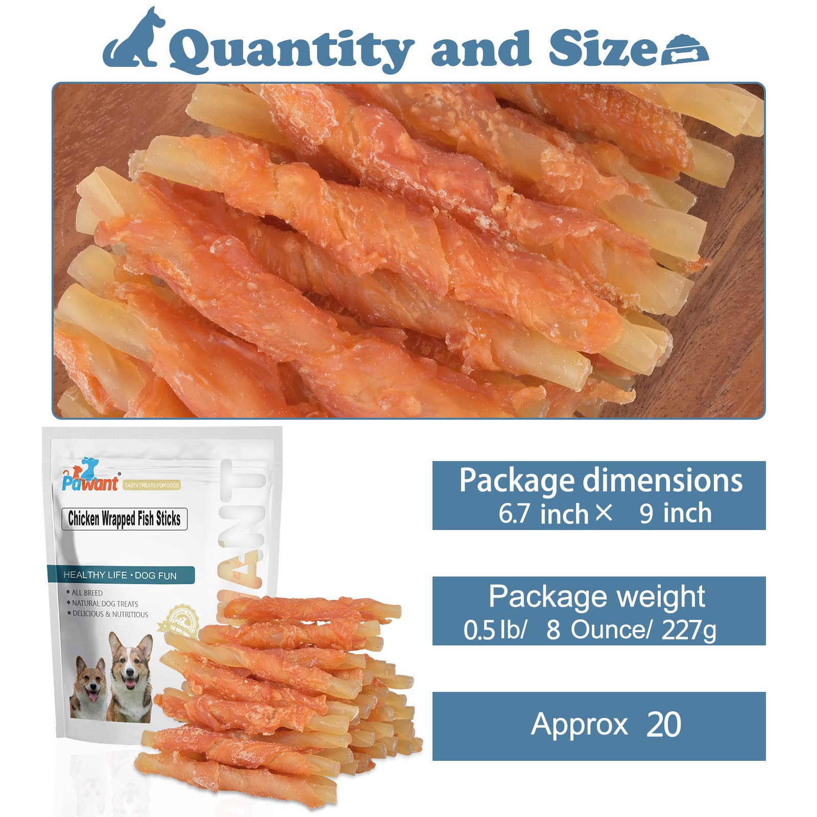 Pawant Dog Treats Soft Chews - Rawhide Free Chicken Wrapped Cod Sticks, 8 oz for Puppy Training Snacks