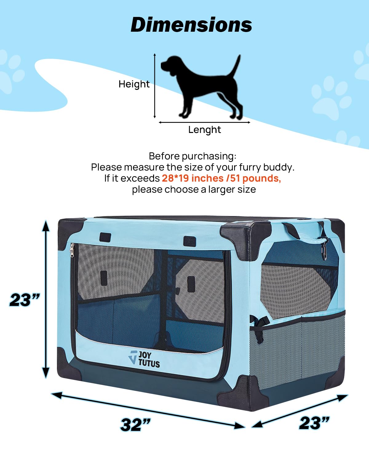 Joytutus Collapsible Dog Crate, 32 Inch Portable Pet Crate For Car, Travel Dog Kennel Foldable Dog Crate For Large Dog 50Lbs, So