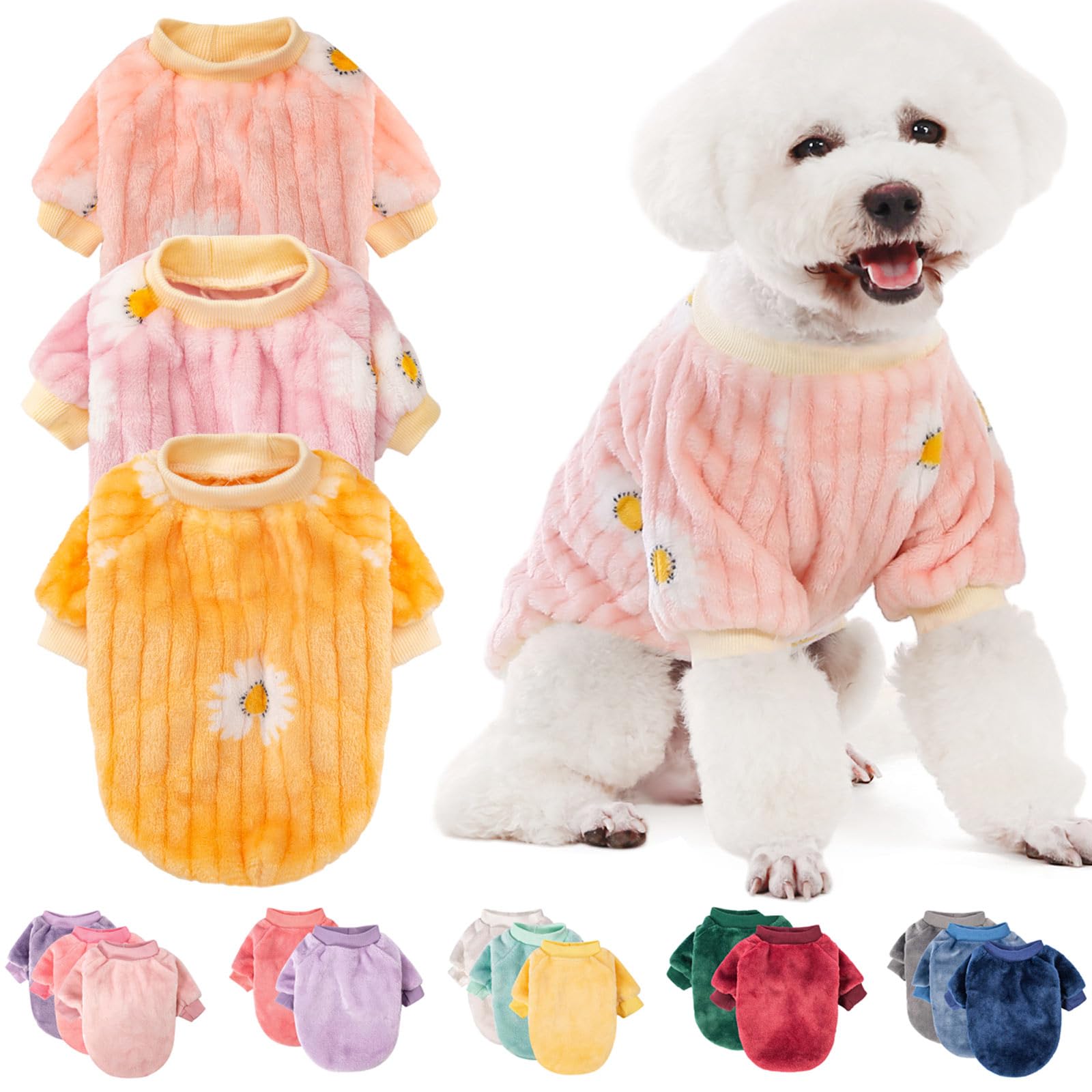 Fabricastle Small Dog Sweaters, 3-Pack Dog Clothes Xs For Dogs Girl & Cats, Soft And Warm Pet Coats Xxs - Xxl, Winter Pet Jacket