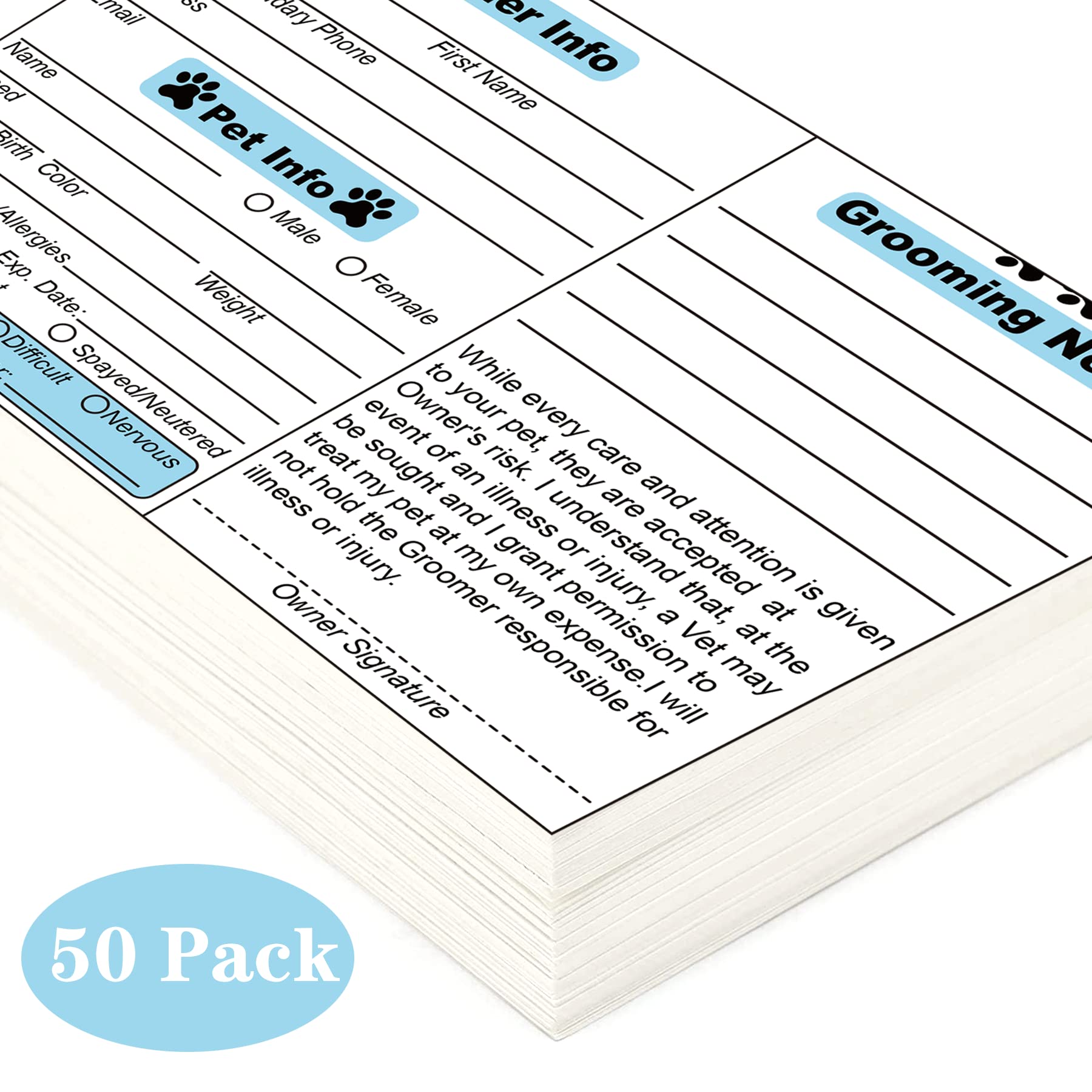 Cat Pet Dog Grooming Cards Groomer Information Check-In Cards For Pet Dog And Cat 4 X 6 Inch Groomer Client Profile Service Record Clip Card For Professional Pet And Cat Groomers, Kennel Care 50 Pack