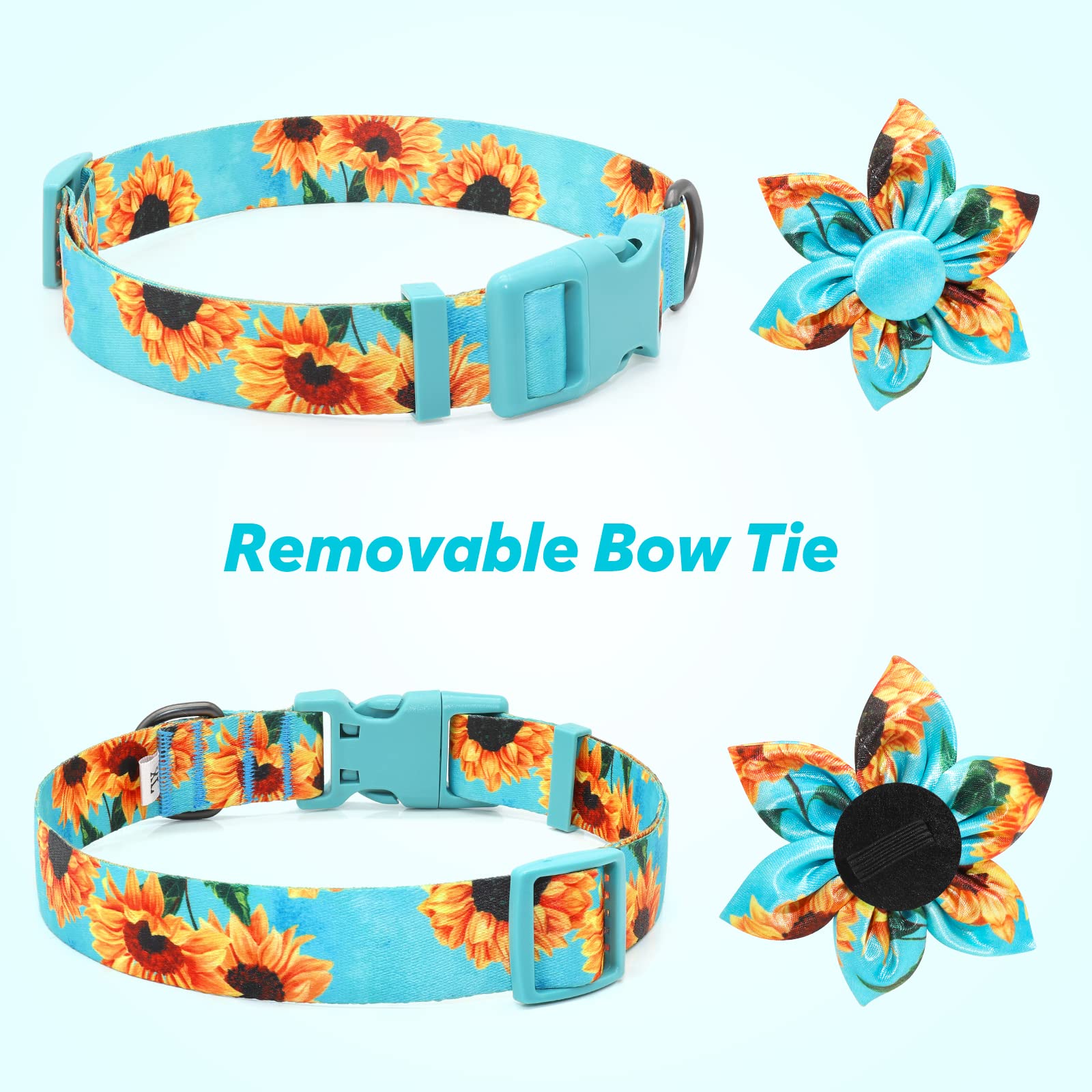Cute Dog Collar Fancy Floral Boy Dog Collar With Sunflower Bowtie Dog Collar For Cute Boy Male Cats Dogs Spring Summer Dog Colla