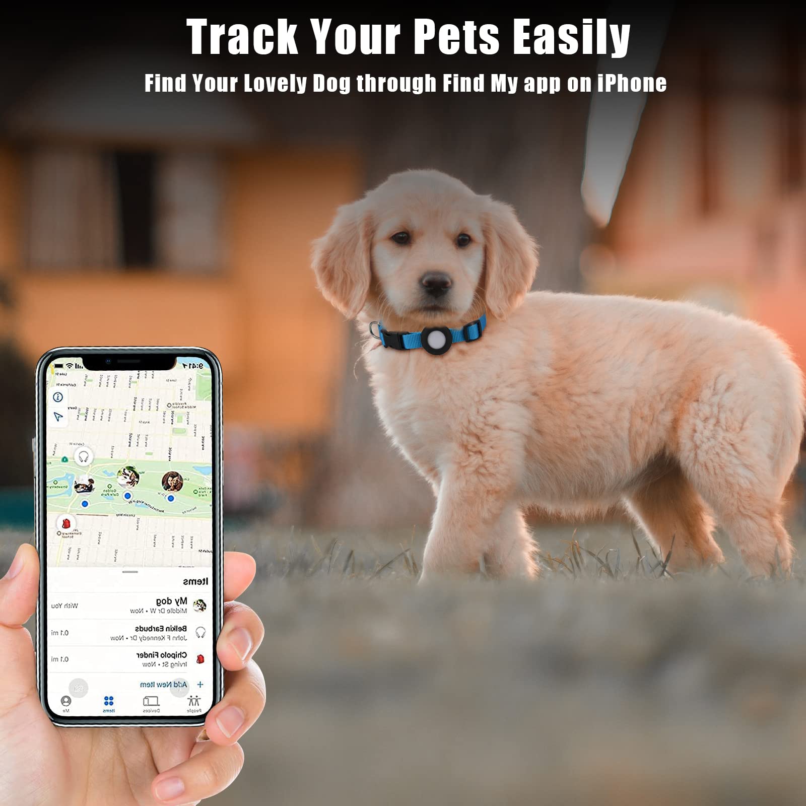 Compatible With Airtag Dog Collar, Adjustable Air Tag Dog Collar With Durable Quick Snap Buckle, Imitation Nylon Dog Collar With Waterproof Apple Airtag Holder For Small Dogs (S(6'-16'), Blue)