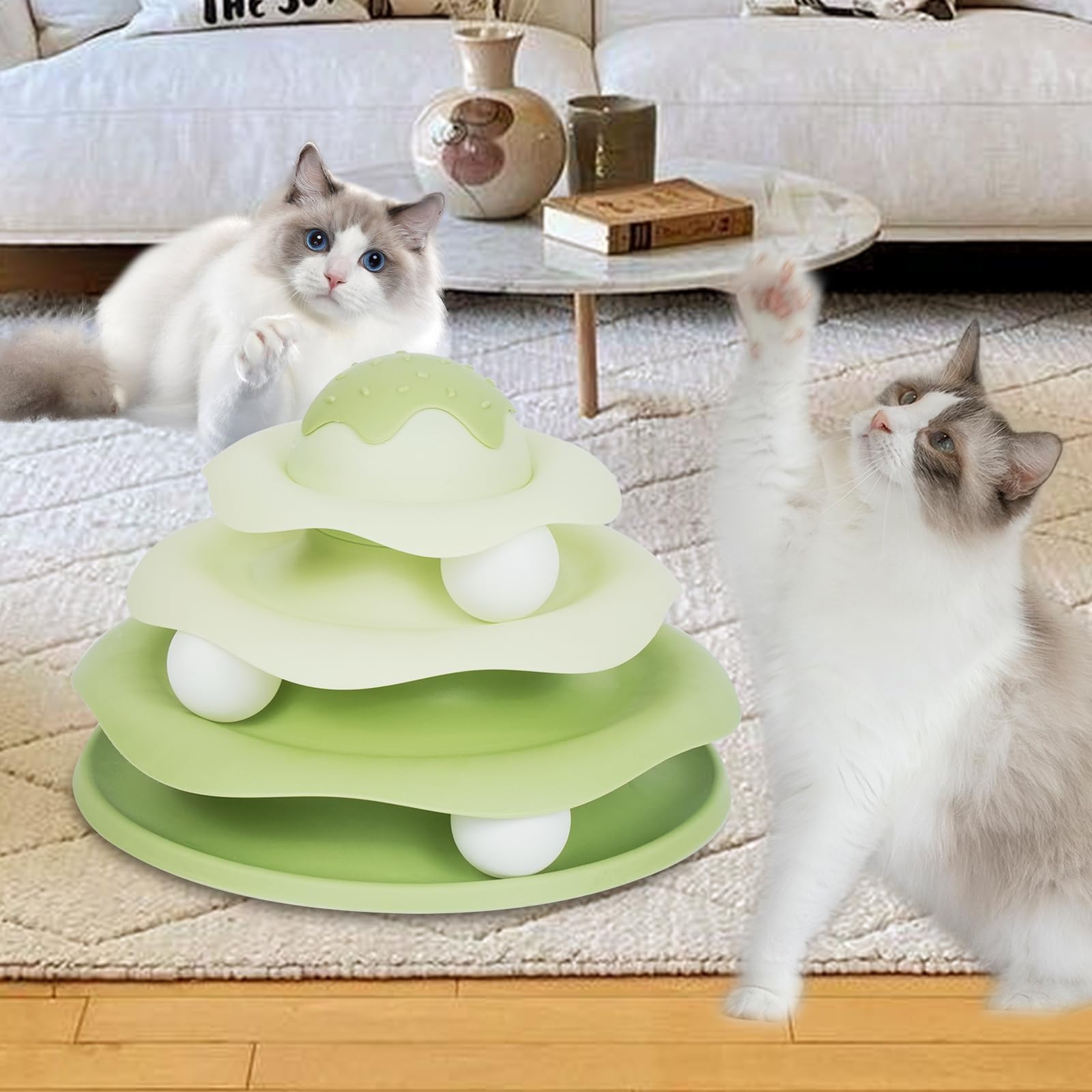 Ice Cream Shaped Cat Toy, Three-Layer Interactivetrack Toy, With Three Rotating Balls, Pp Material, Protect Claws, Easy To Assem