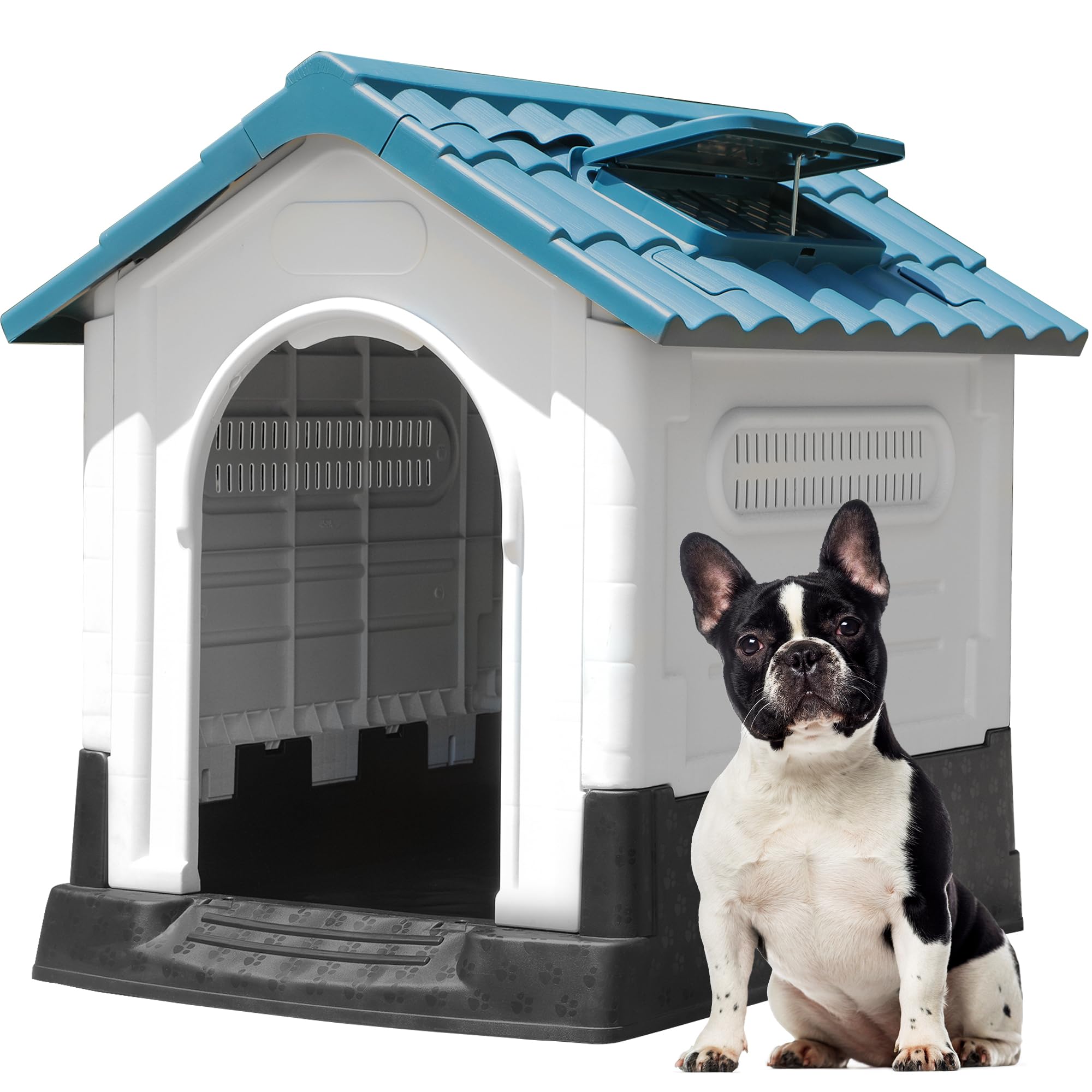 Yitahome 26.8' Folding Large Dog House Outdoor Plastic Doghouse With Adjustable Skylight And Elevated Base Water Resistant Pet 