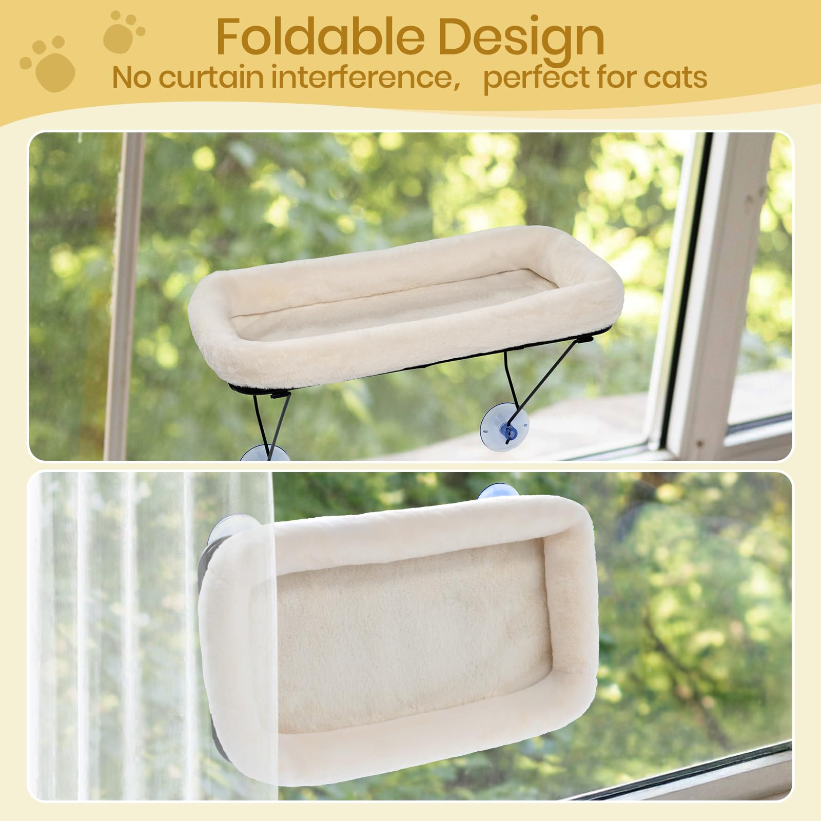 Foldable Cat Window Perch - Cozy Cat Window Hammock Bed For Large Cats, With Metal Frame For 40Lbs Load-Bearing, Easy Install Wi