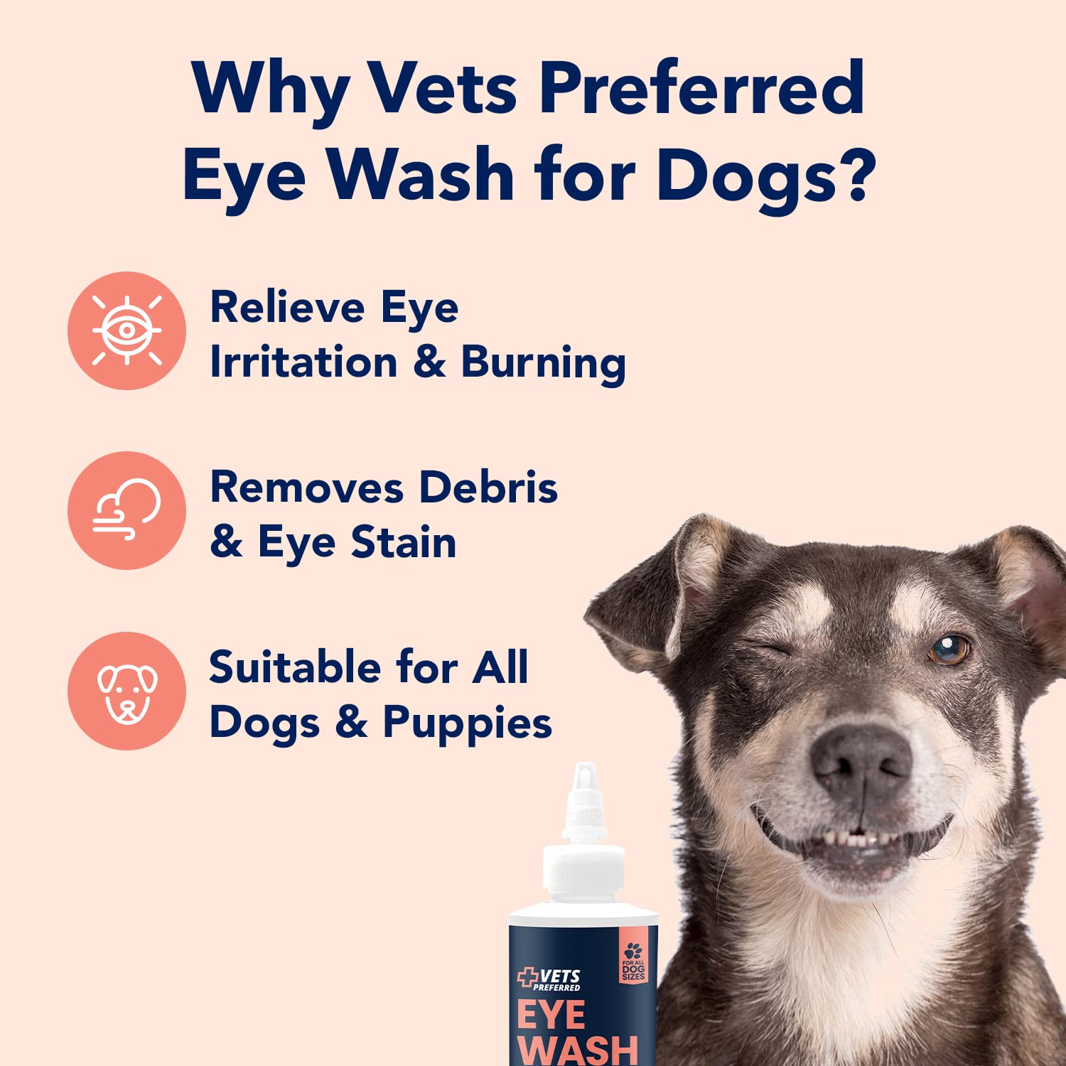 Vets Preferred Eye Cleaner for Dogs - Dog Eye Wash Drops for Infection & Tear Stain Remover - Improves Allergy Symptoms, Infecti