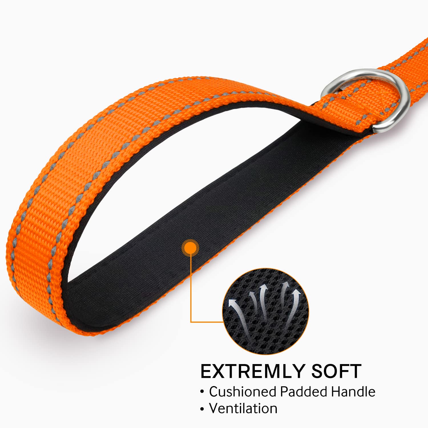 Joytale Double-Sided Reflective Dog Leash, 6 Ft/5 Ft/4 Ft, Padded Handle Nylon Dogs Leashes For Medium & Large Dogs Walking, Orange, 5Ft