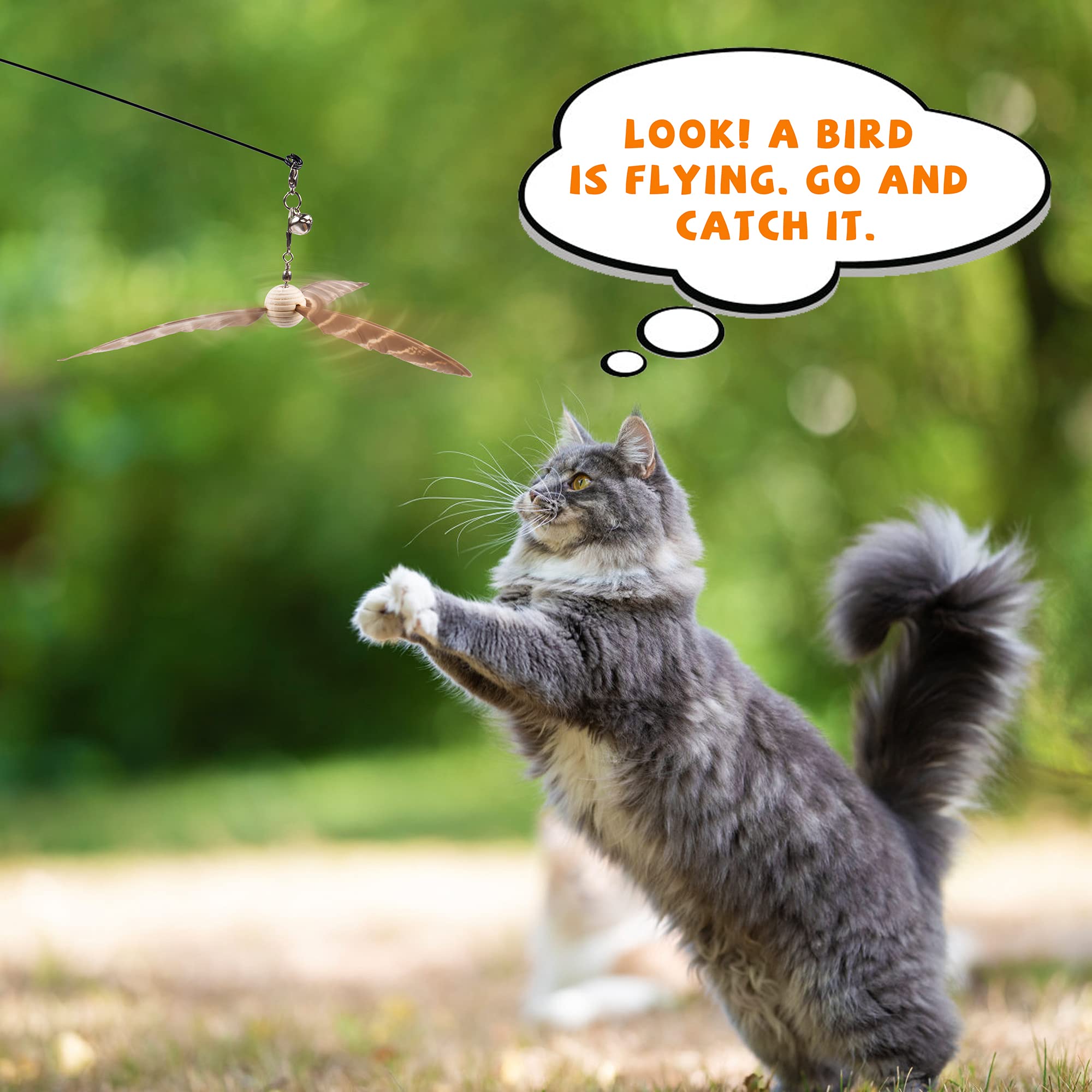 Jxfukal Cat Wand Toys, Interactive Cat Toys With 3 Feather Refills, 29'' Flexible Steel Wire, Sturdy Wood Handle & Bell For Kitt