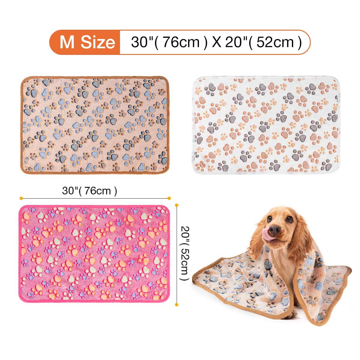 Pet Soft 1 Pack 3 Blankets Dog Blankets Medium - Fluffy Cats Dogs Blankets For Small Medium Dogs, Cute Paw Print Pet Throw Puppy Cozy Blankets 3 Pack (Paw, 3M)