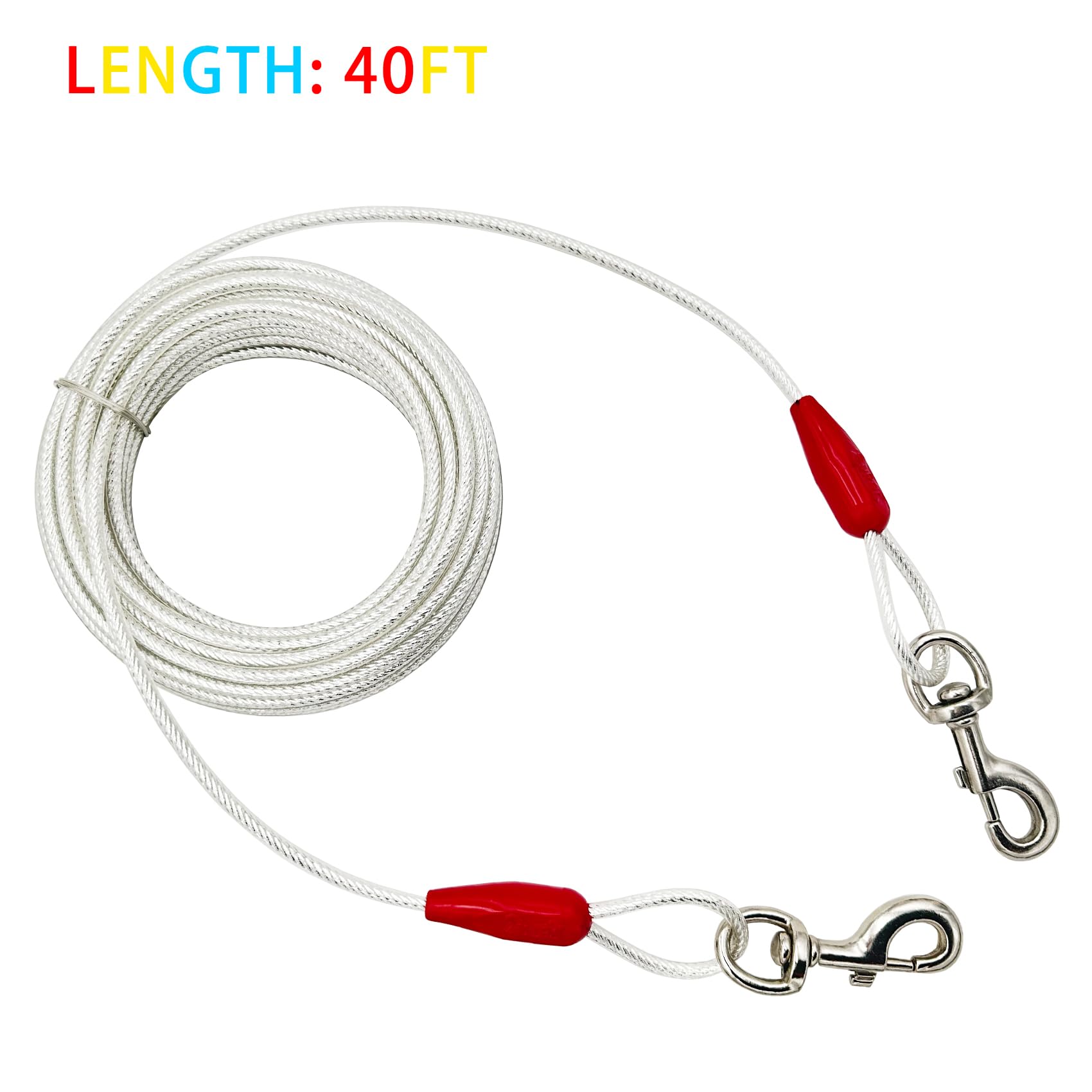 Petest 40Ft Reflective Tie-Out Cable For Super Dogs Up To 250 Pounds
