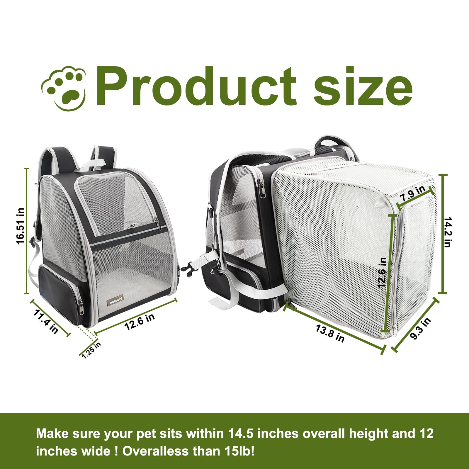 Texsens Cat Backpack - Expandable Pet Carrier For Medium Cats And Small Dogs Up To 17 Lbs - Breathable, Collapsible & Soft Cat T