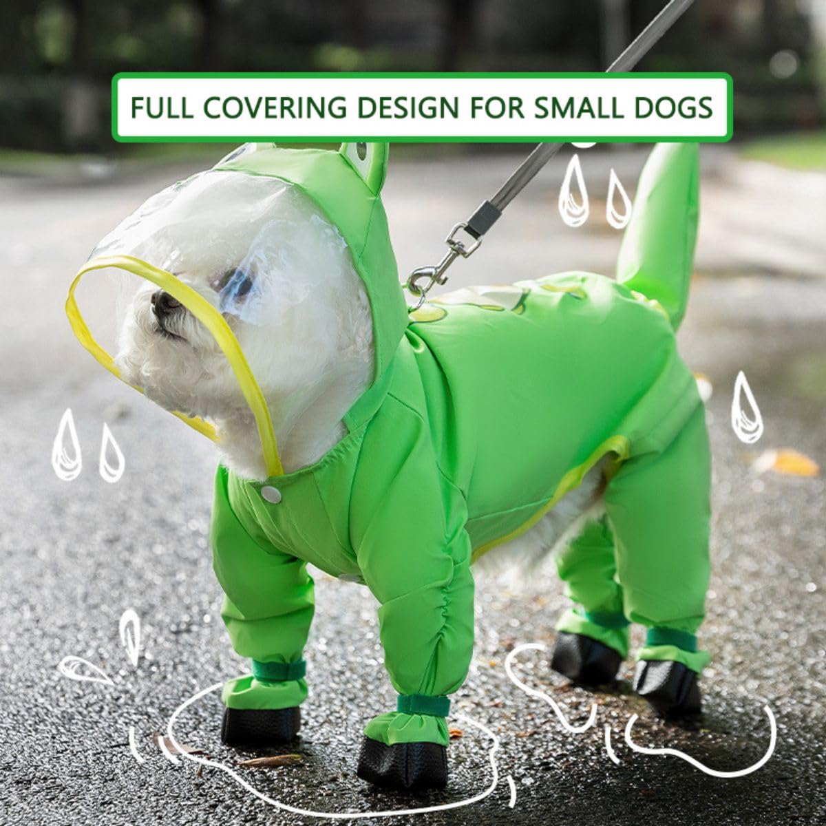 Harikaji Small Dog Raincoat, Tail Protect Feet Cover Waterproof Rain Jacket For Puppy, Frog, M