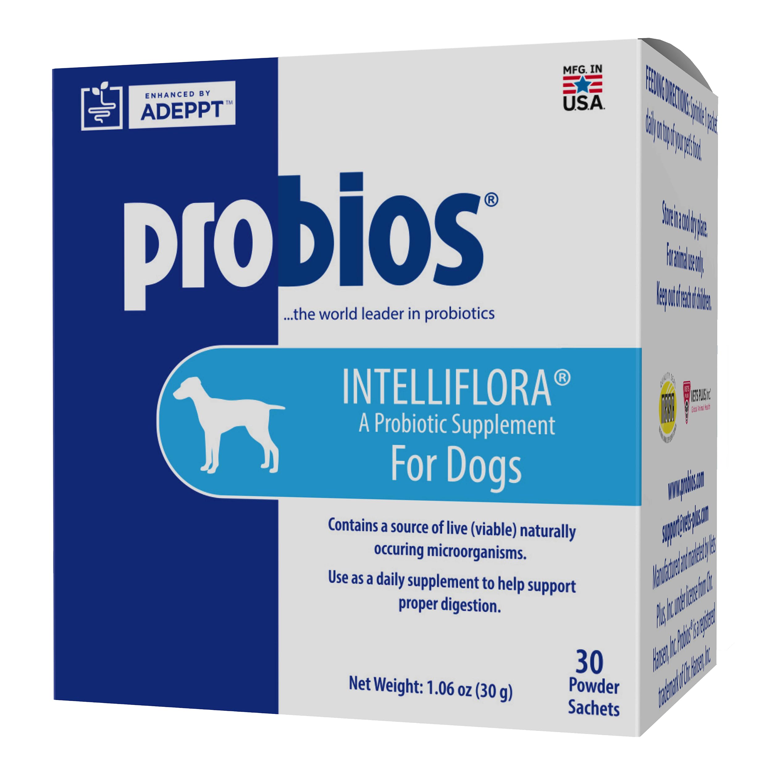 Probios Intelliflora for Dogs, Daily Probiotic Powder with Prebiotics, 200 Million CFU/g, Supports Gut Health Digestion and Immu