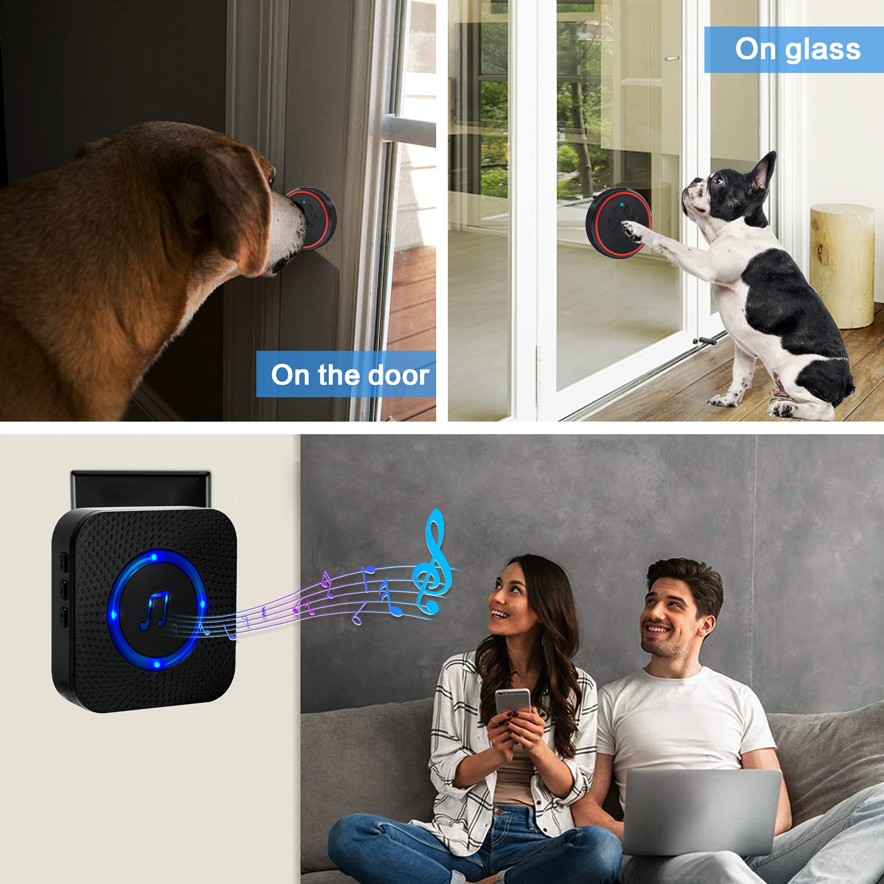Chunhee Dog Door Bell Wireless Dog Doorbells With Warterproof Touch Button Dog Bells For Potty Training,2.3 Inches Button