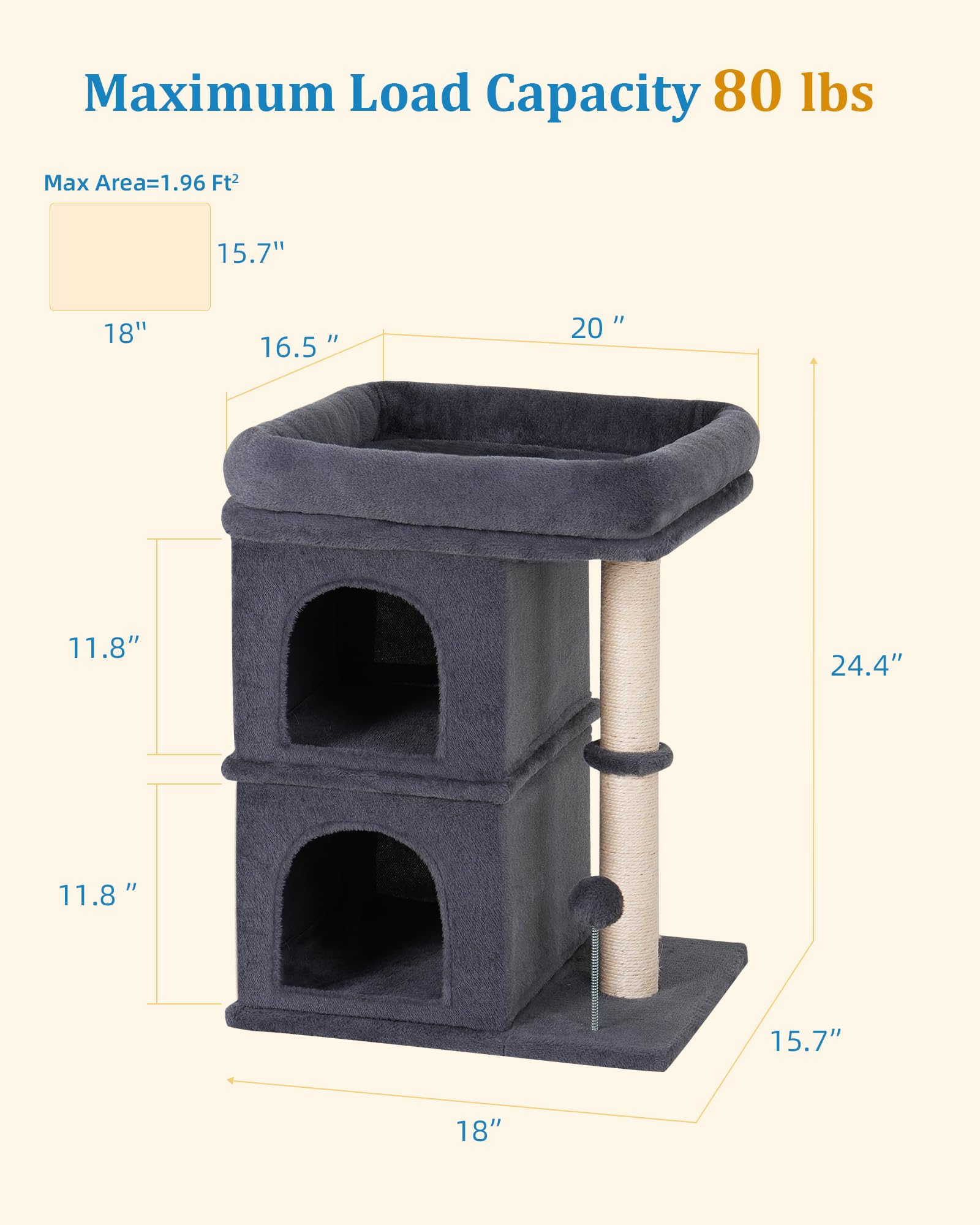 Aechonow 24In Cat Tree Tower With Scratching Post, 19 * 16.5In Window Perch For Large Cats, 2 Cat Condo Cubbies For Indoor Kitte