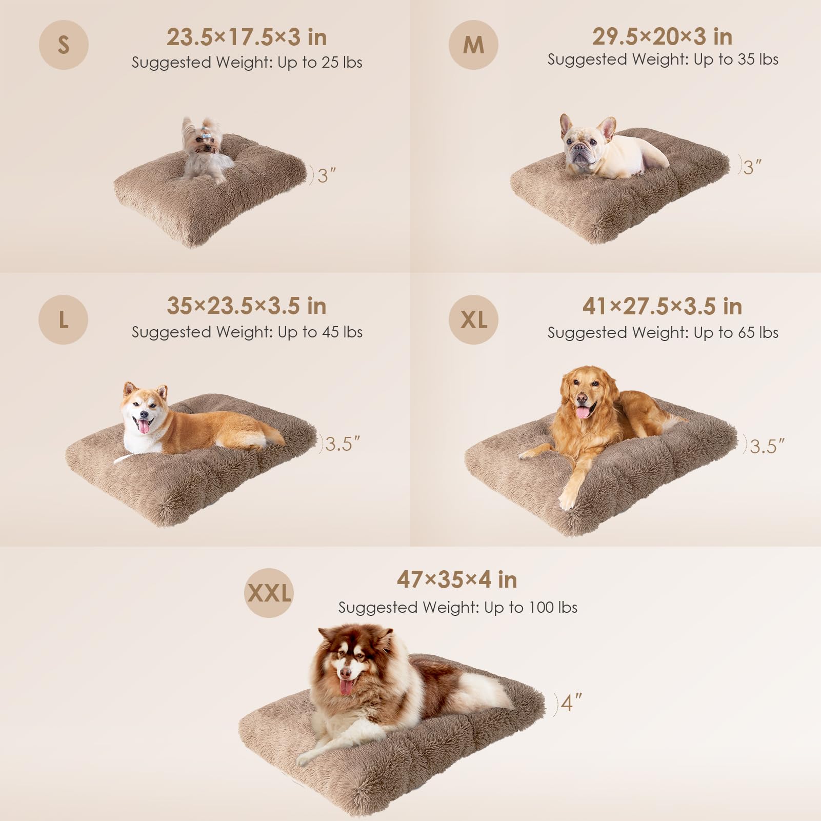 Eheyciga Fluffy Xxl Dog Crate Pad, Plush Faux Fur Dog Bed For Extra Large Dogs, Calming Anti Anxiety Xxl Dog Bed For Crate, Washable Soft Warm Dog Crate Mat With Non-Slip Bottom, Camel