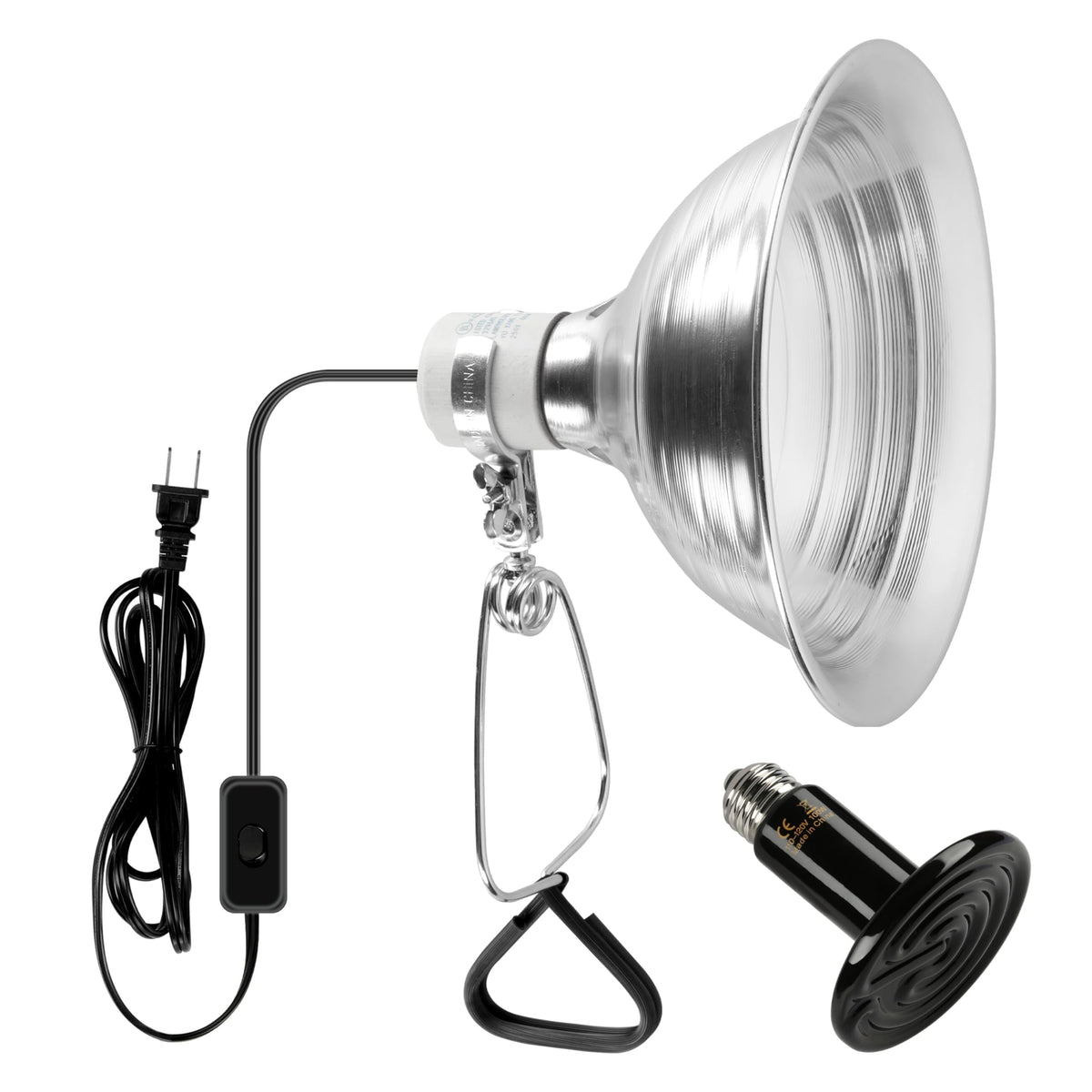 Simple Deluxe 100W Reptile Ceramic Heat Lamp Bulb and 150W Clamp Light with 8.5 Inch Reflector for Amphibian Pet, Silver 2024 Ve