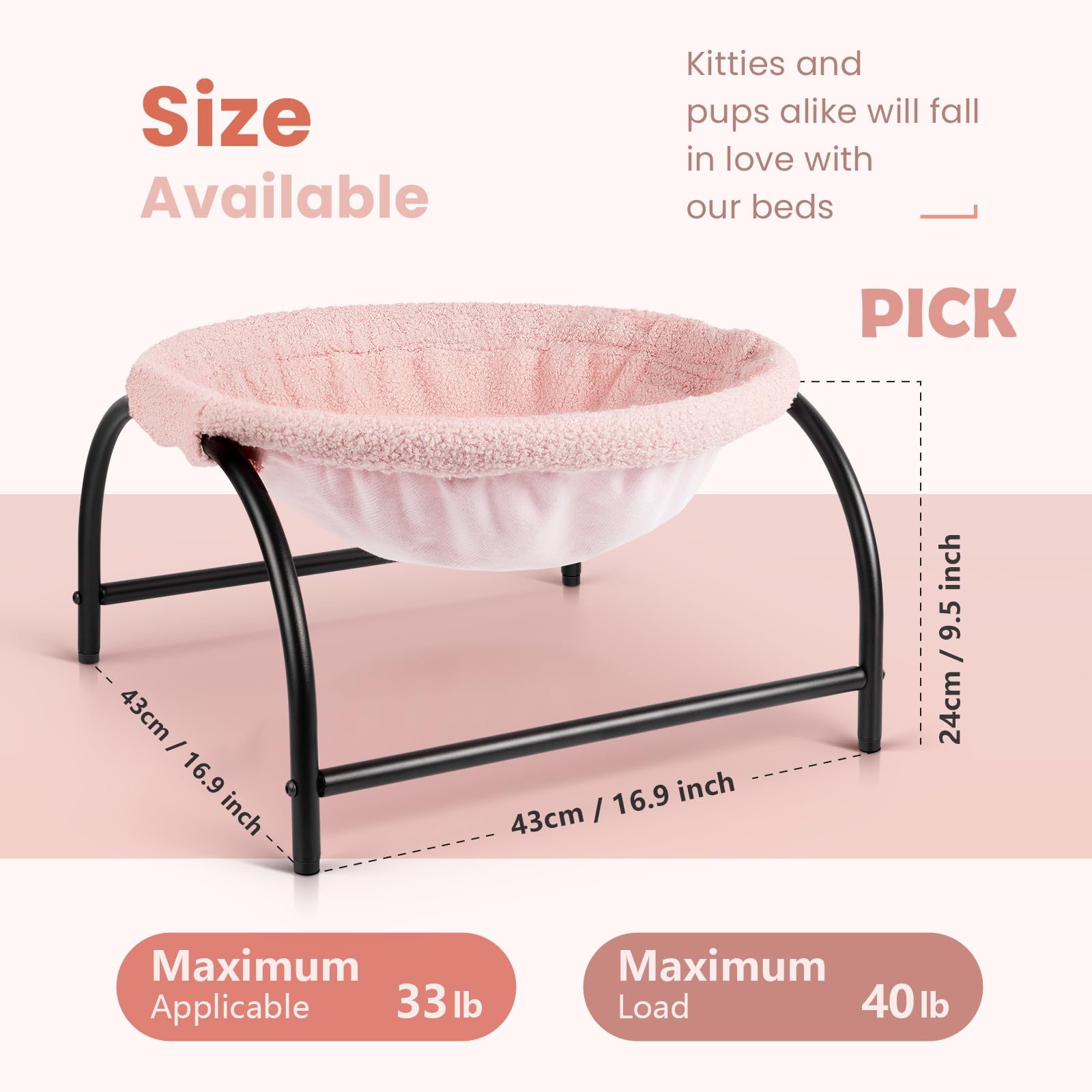 Junspow Cat Hammock Bed - Detachable, Breathable, Easy Assembly Indoors Outdoors, 16.9 In X 16.9 In X 9.5 In