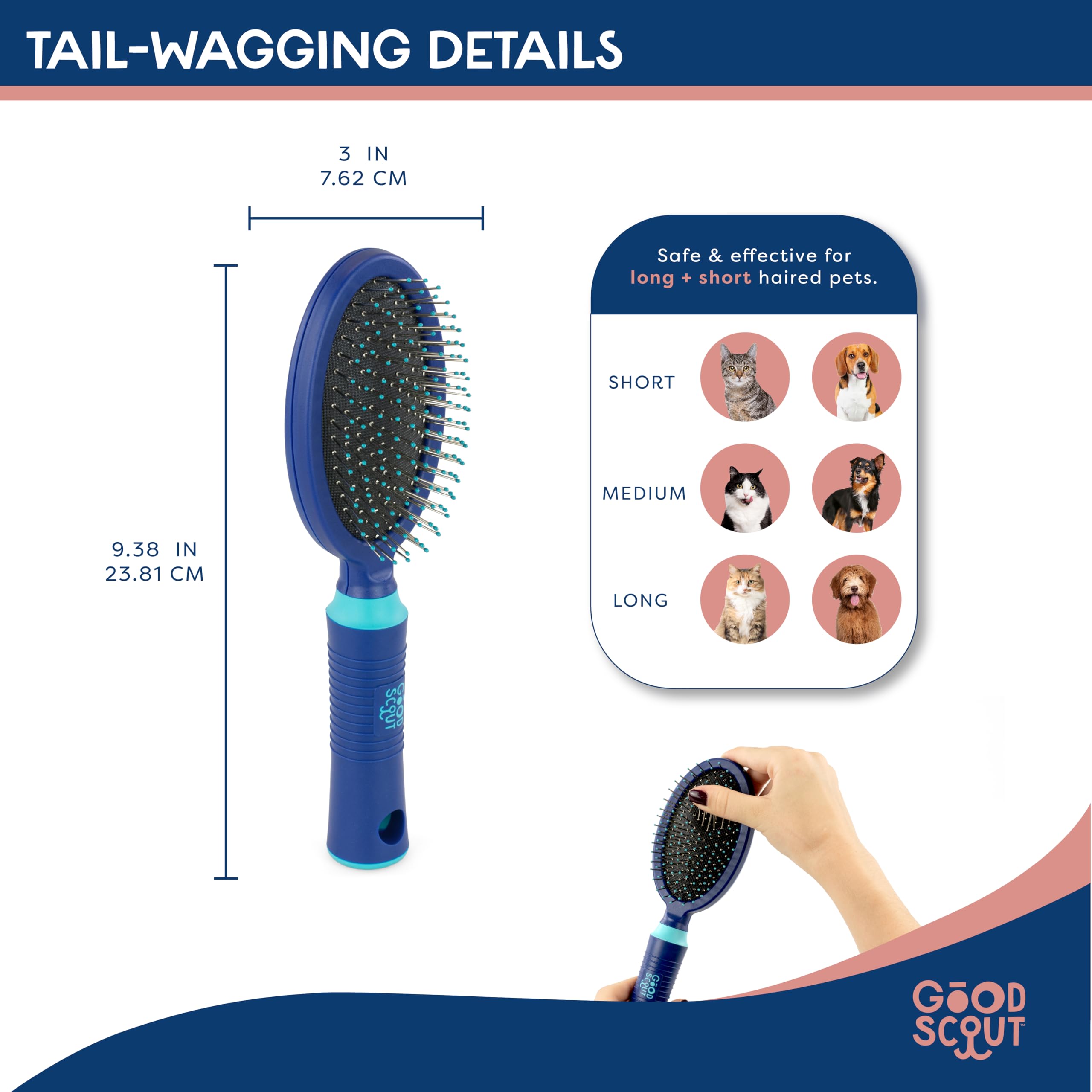 Good Scout Soft Steel Tip Brush, Best Deshedding Tool For Dogs & Cats, Gentle, Safe & Effective Pet Grooming Tool For Long & Sho