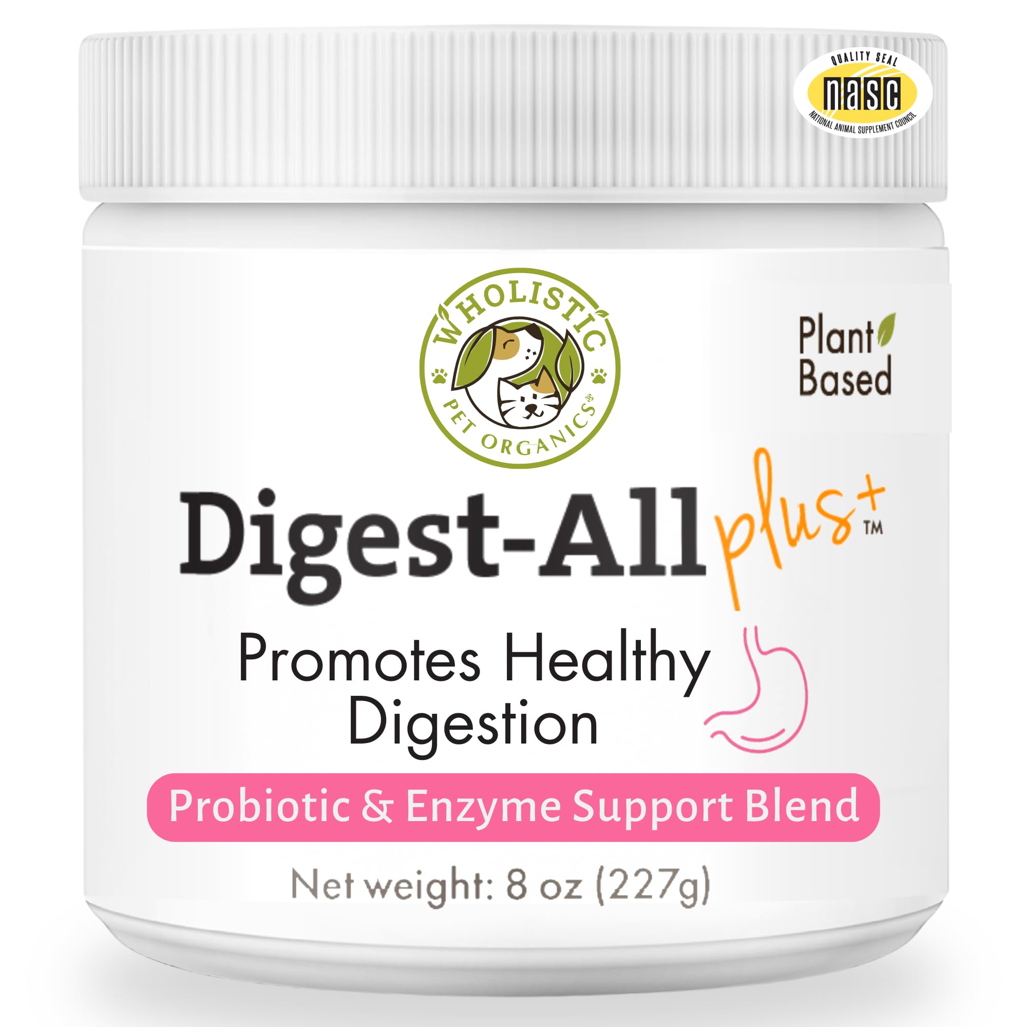Wholistic Pet Organics Probiotics for Dogs with Digestive Enzymes & Prebiotic Fiber - 8 Oz - Daily Cat & Dog Probiotics for Dige