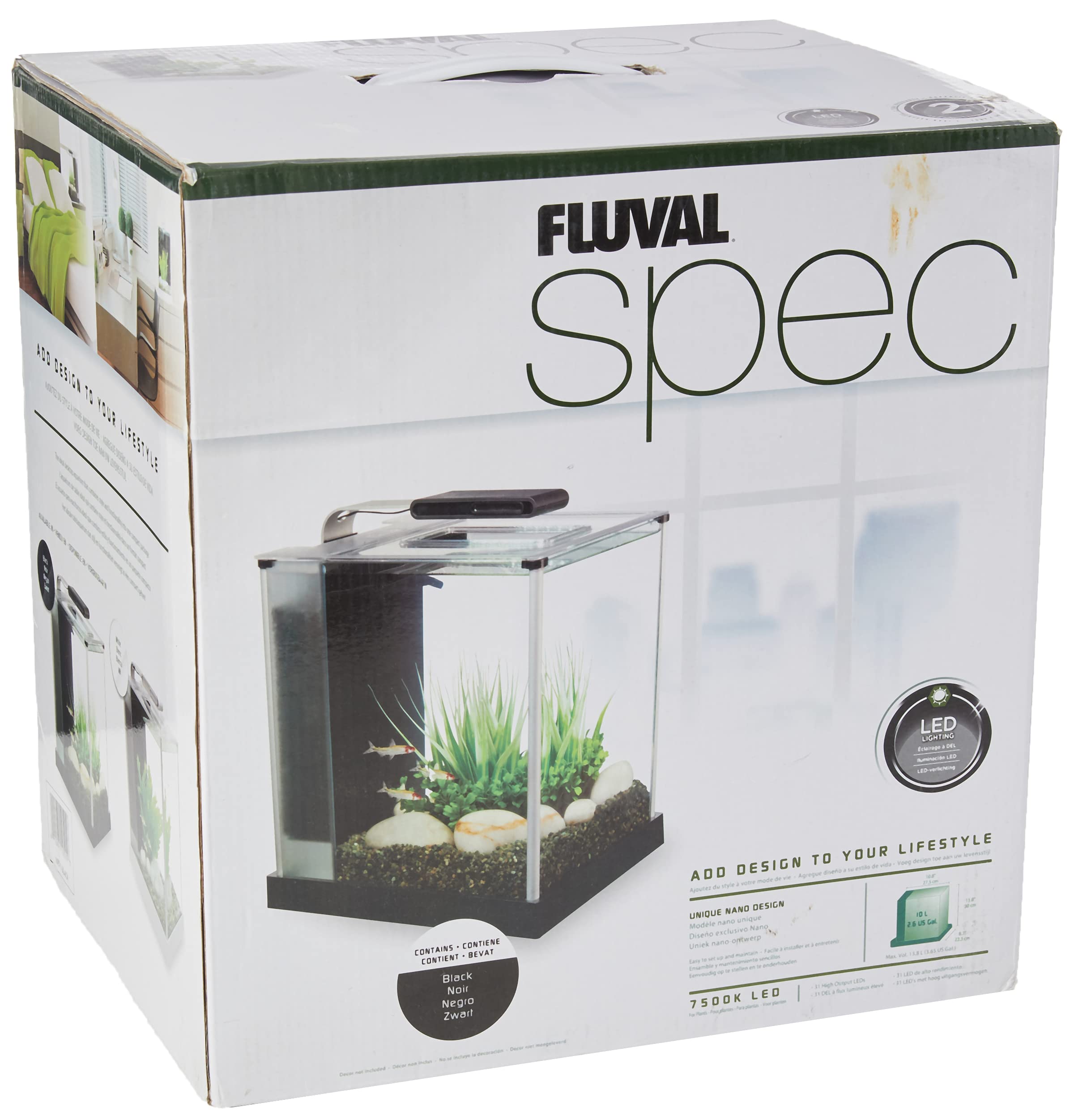 Fluval Spec Freshwater Aquarium Kit, Aquarium With Led Lighting And 3-Stage Filtration, 2.6 Gallon, Black, Large Breeds