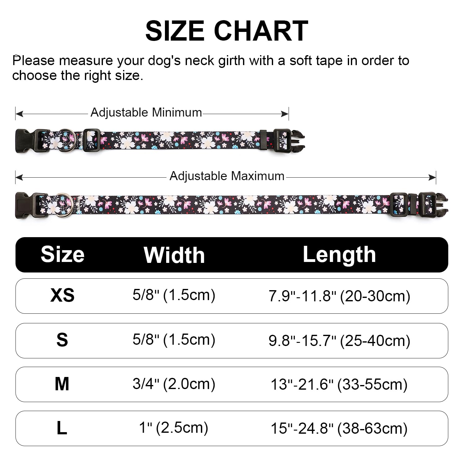 Mercano Adjustable Dog Collar - Special Design Patterns, Soft Nylon Comfortable Durable Pet Collar For Small Medium Large Dogs (L, Floral White)