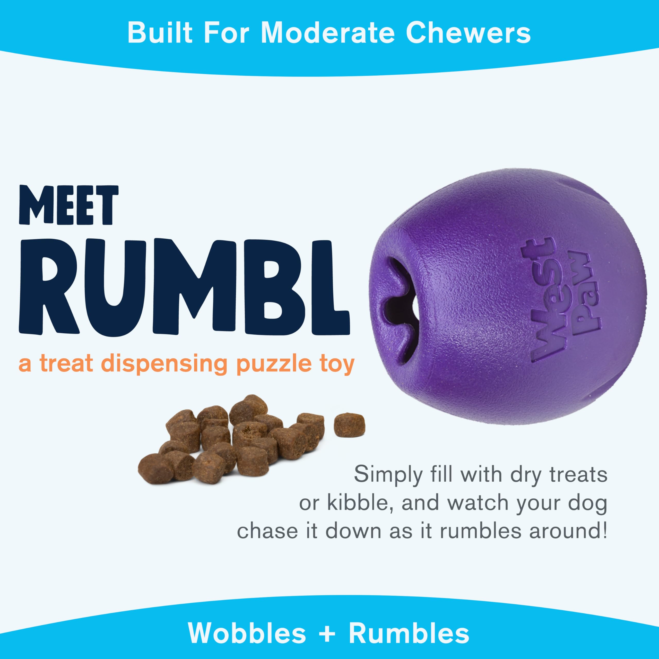 West Paw Zogoflex Rumbl Treat-Dispensing Dog Toy - Interactive Slow-Feeder Chew Toys for Dogs - Dog Enrichment Toy - Dog Toy for