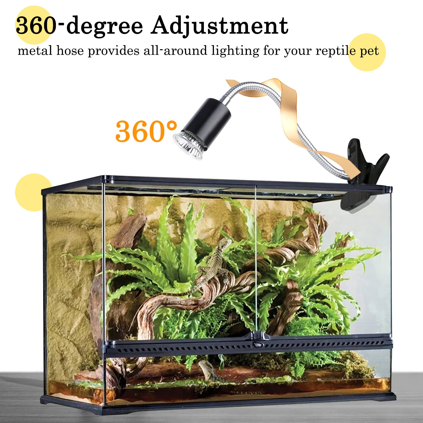 LUCKY HERP Reptile Heat Lamp with Clamp, 2 Pack 50W UVA UVB Bulbs, 360° Rotatable Timing & Dimming for Turtles, Lizards,