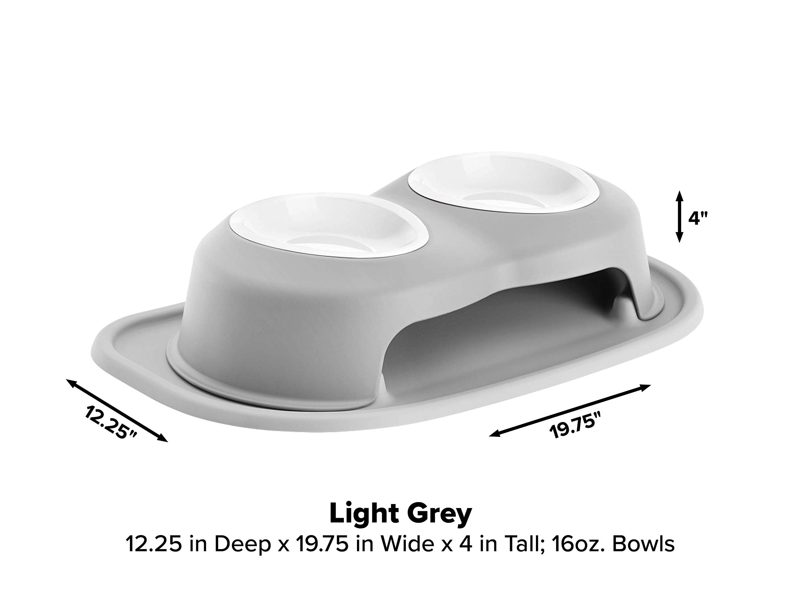Weathertech Double High Pet Feeding System W/Plastic Dog/Cat Bowls - 4'' High Stand Light Grey (Pdhc1604Lglg)