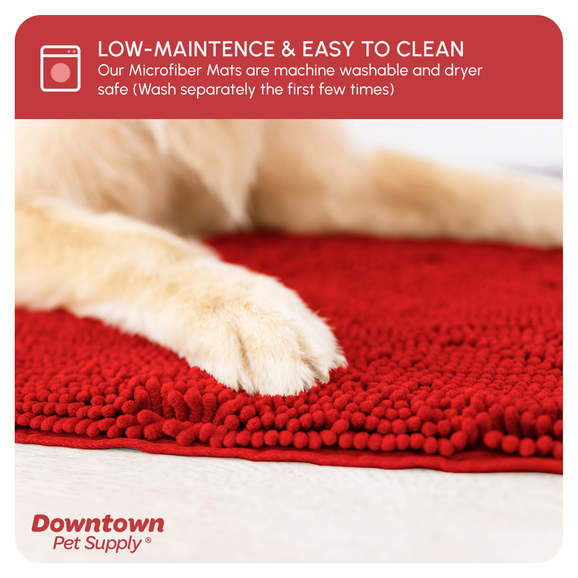 My Doggy Place Microfiber Dog Mat for Muddy Paws, 8 x 2 Red - Non-Slip, Absorbent and Quick-Drying Dog Paw Cleaning Mat, Washe