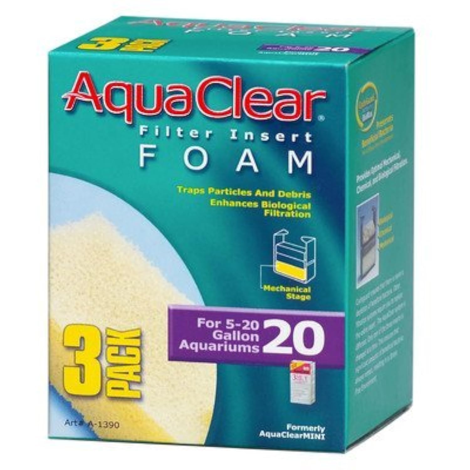 AquaClear 2 Pack of 50 Foam Filter Inserts, 3 Inserts Per Pack