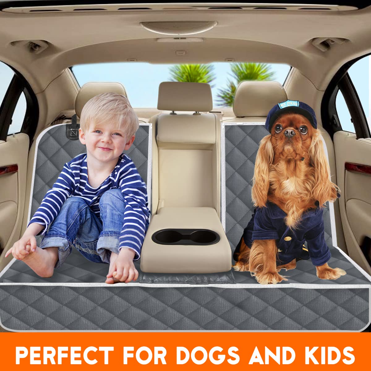 Yuntec Dog Car Cover For Back Seat Pet Protector Waterproof Bench Car Seat Cover, Nonslip Rear Seat Cover Fits Middle Armrest Fo