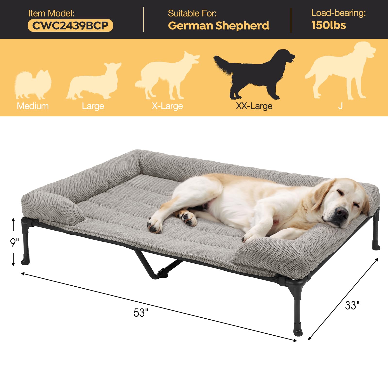 Veehoo Cooling Elevated Dog Bed Add Removable Corduroy Bolster Cushion Mat, 47'' X 29'' Washable Dog Couch Bed, Raised Pet Cot W