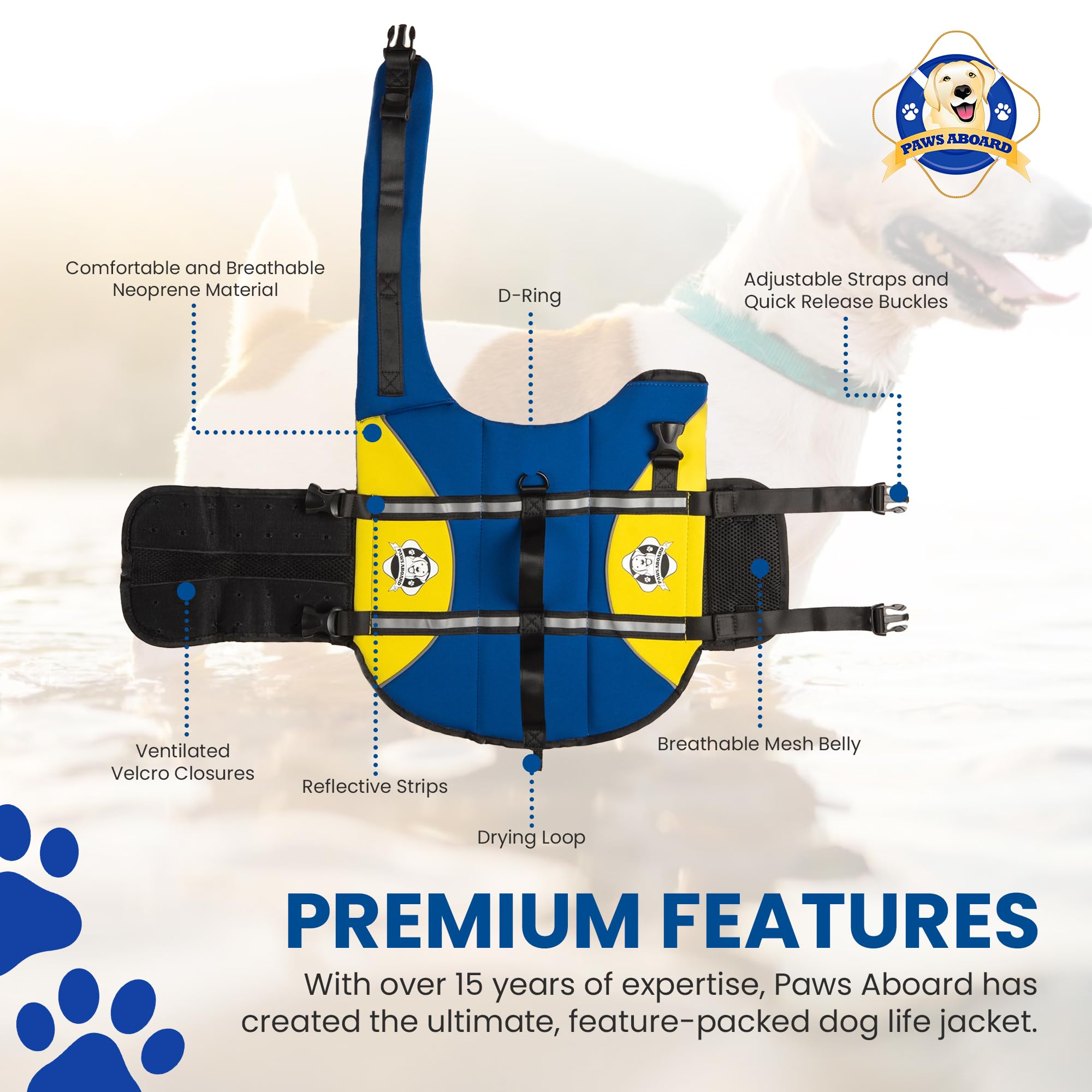 Paws Aboard Dog Life Jacket - Keep Your Canine Safe with a Neoprene Life Vest for Swimming and Boating, Color and Design to Choo