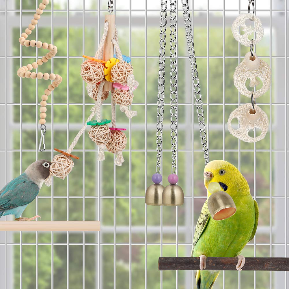 Bird Parakeet Toy Bird Cage Hammock Bird Perch Natural Coconut Hideaway With Ladder Swing Chewing Hanging Bell Toy With Mirror For Parrots,Parakeet,Conure,Cockatiel,Budgerigar,Love Birds,Mynah,Finches