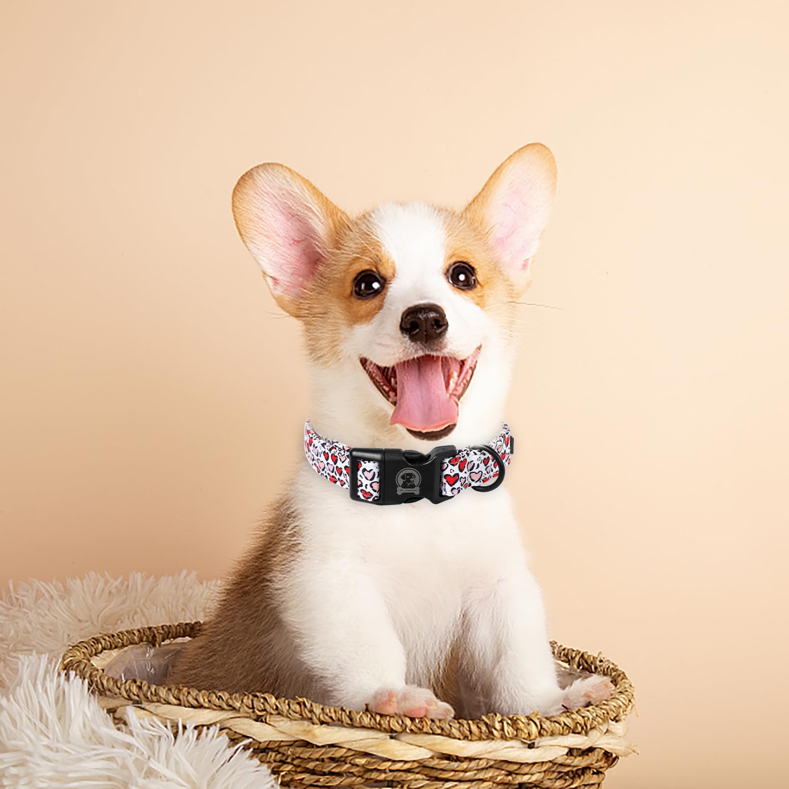Mr. Chubbyface Valentines Dog Collar,White Red Heart Cotton Cartoon Dog Collar, Adjustable Valentine Girl Female Male Pet Collar