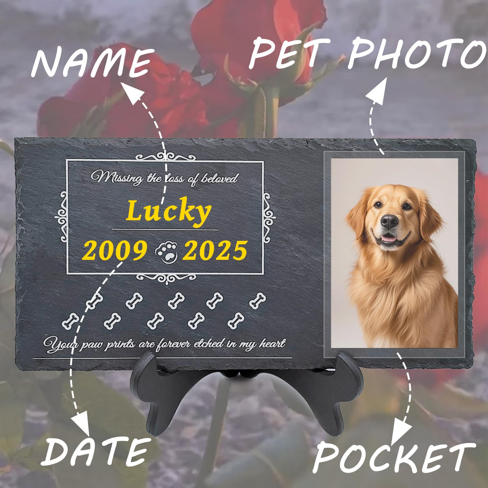 Jwizyotr Pet Memorial Stones for Dogs Pet Grave Markers Dog Dog Memorial Stone Pet Headstones for Dogs Cat Lovers with Stand and