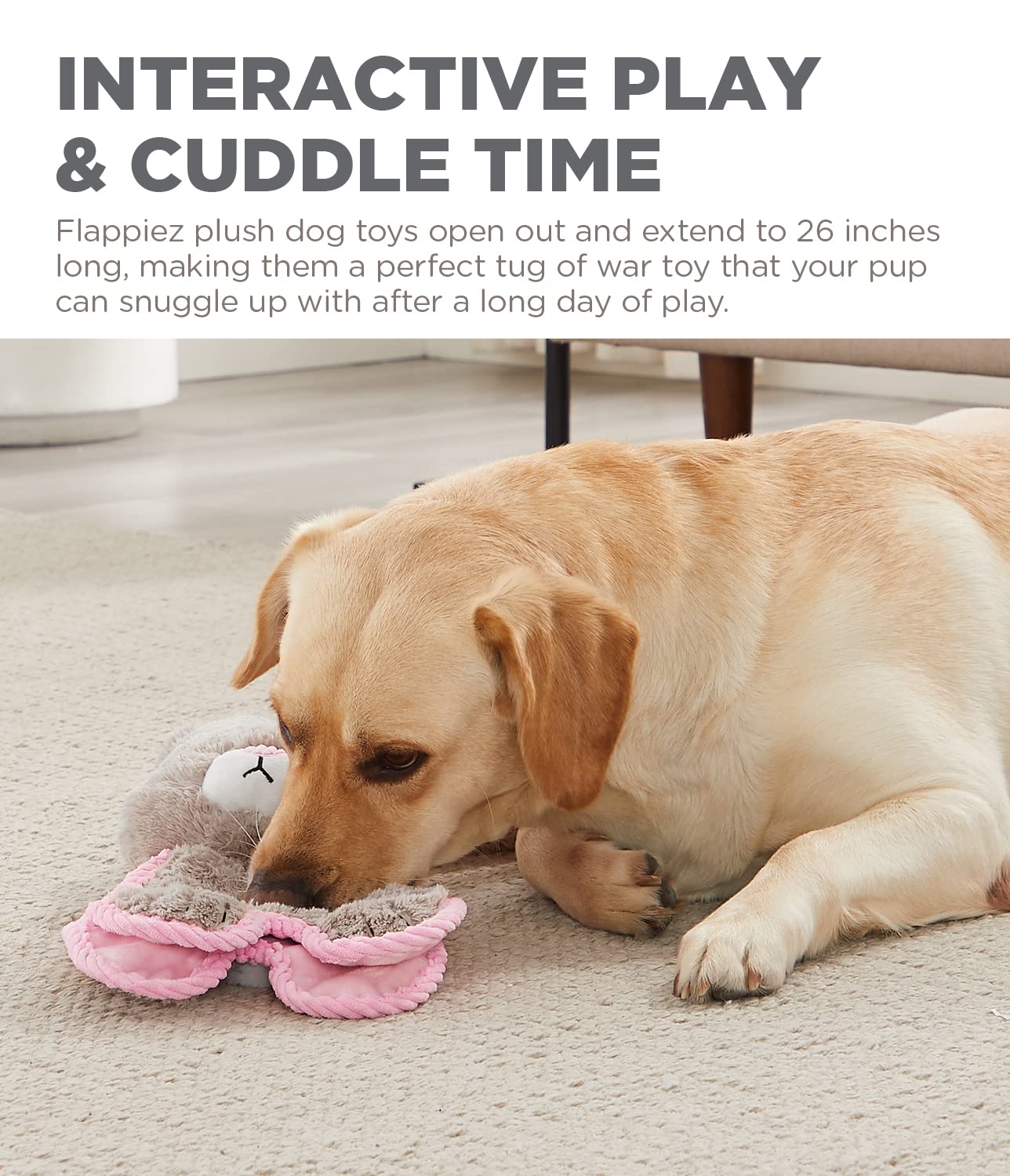 Charming Pet Cuddle Tugs Bunny Plush Squeaky Dog Toy