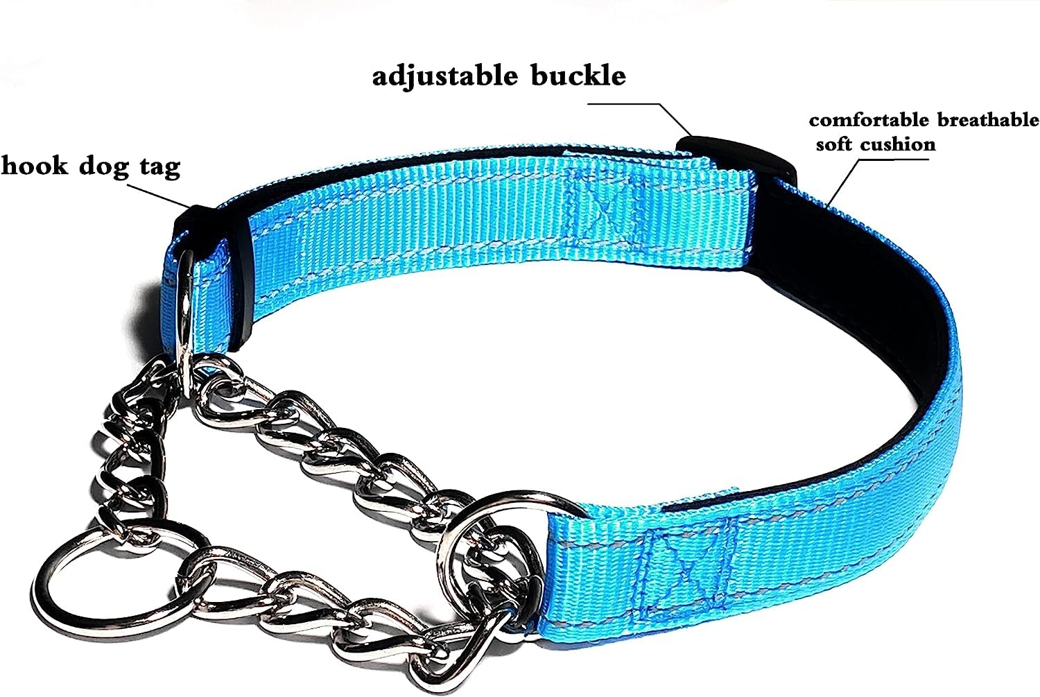 Pink Martingale Collar For Dogs, Reflective Nylon Dog Collar Adjustable Stainless Steel Chain Collar Female No Pull Pet Training Collar For Small Medium Large Dogs, Xl