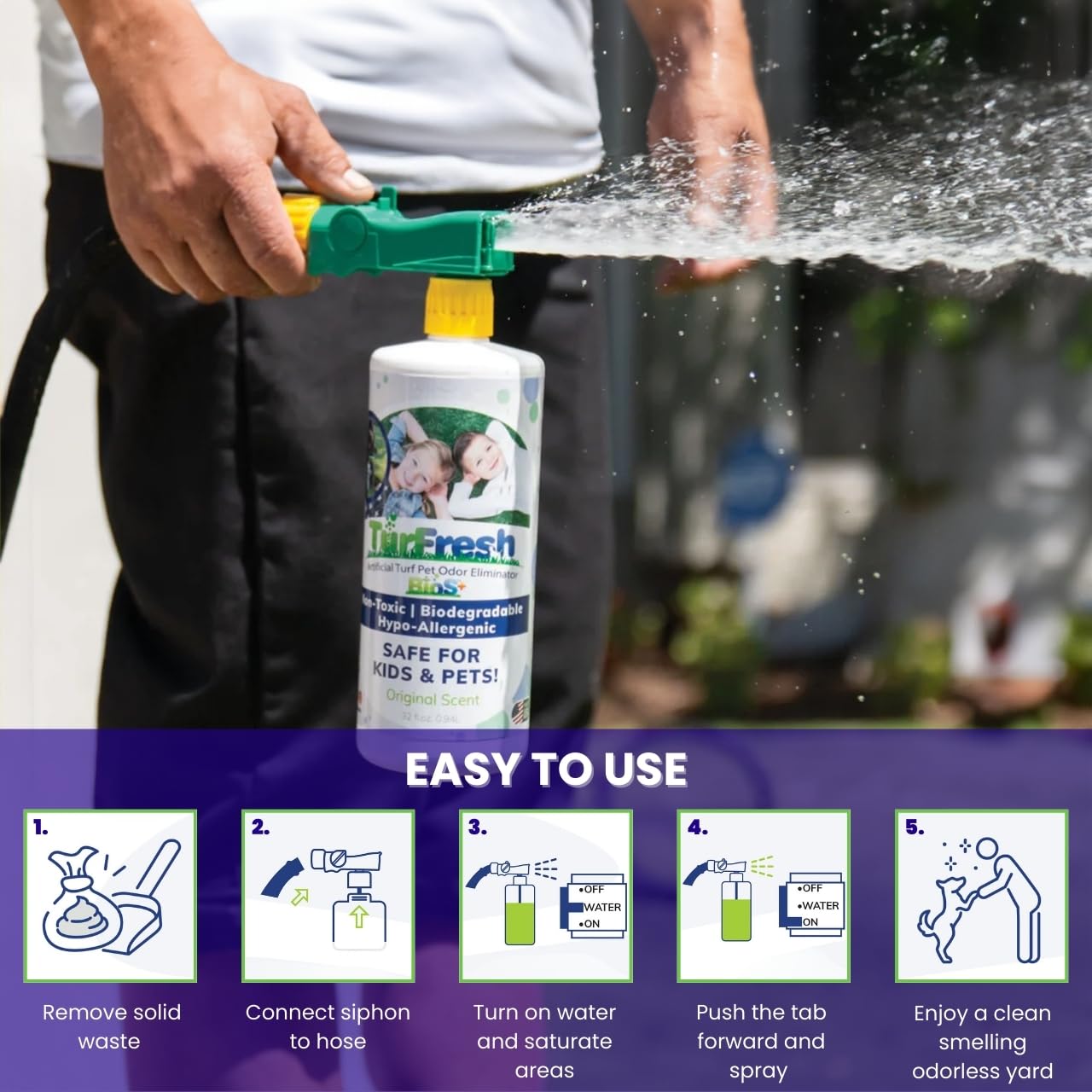 TurFresh BioTurf BioS+ Artificial Turf Deodorizer - Non-Toxic Enzyme Concentrate for Pet Odor - 1 Gallon Safe for Kids, Pets, and Plants
