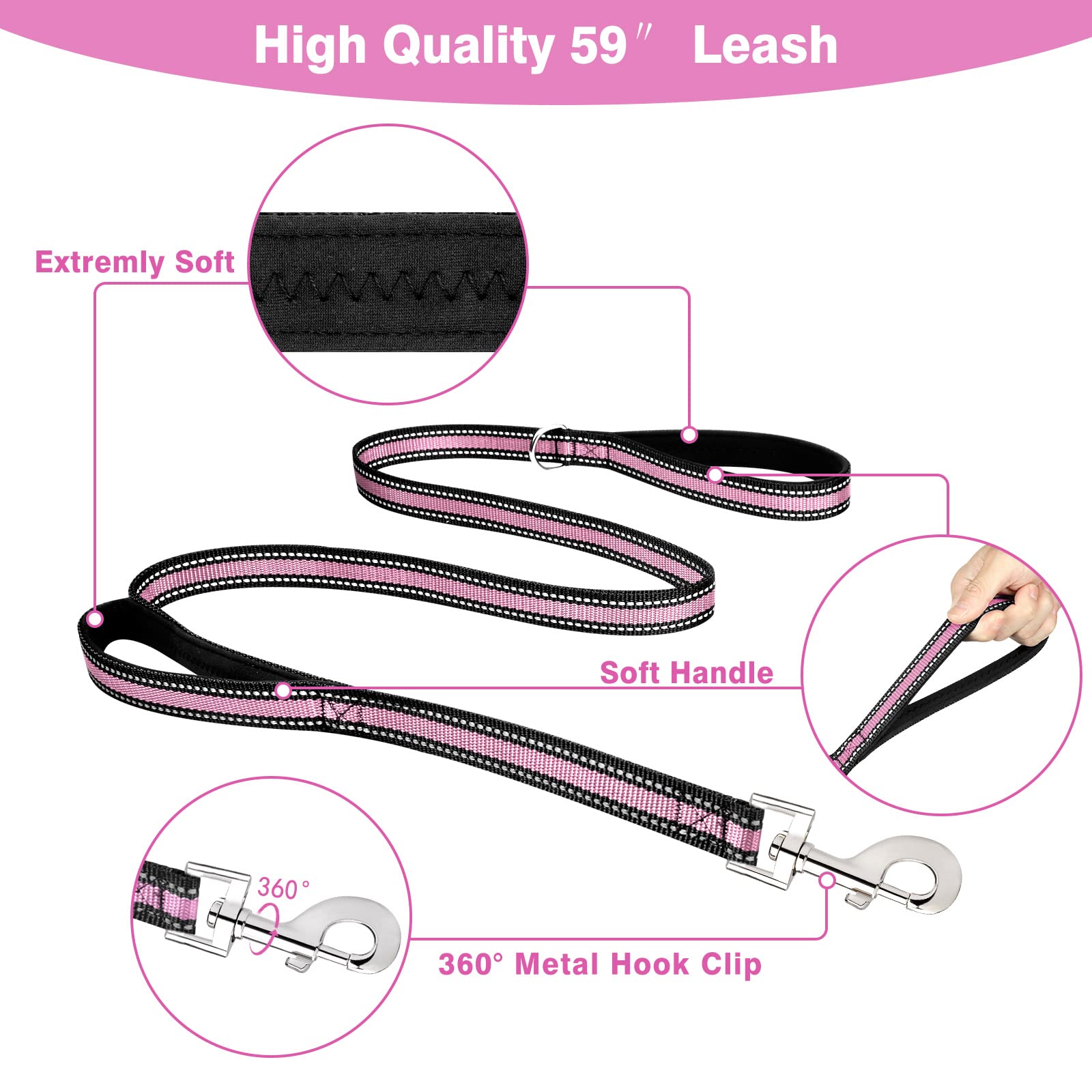 Winsee Pet Harness Collar And Leash Set, All-In-One Reflective Dog Harness No Pull With Adjustable Buckles For Puppies, Small, M