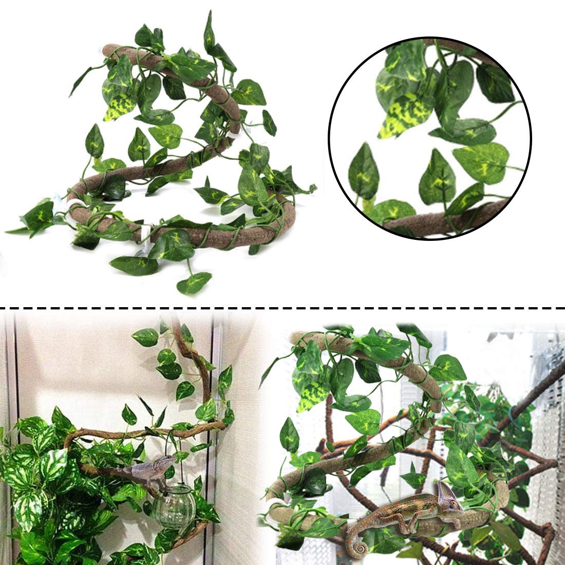 PINVNBY Bearded Dragon Tank Accessories,Lizard Habitat Hammock Reptile Natural Coconut Shell Cave Jungle Climber Bendable Vines