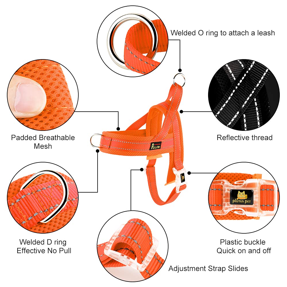 Plutus Pet No Pull Dog Harness With Breathable Mesh Padded, Adjustable Reflective Escape Proof Dog Harness, Quick Fit Dog Vest Harness For Small Medium Large Dogs(L, Orange)