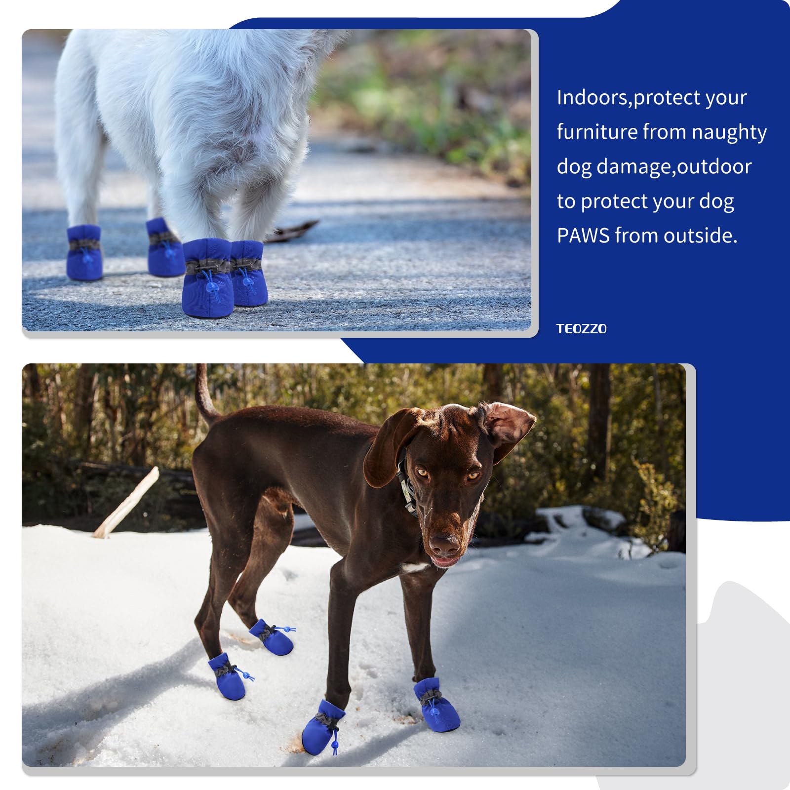 Teozzo Dog Shoes For Hot Pavement, Anti-Slip Sole Dog Boots & Paw Protector Dog Booties With Reflective Straps Dog Shoes For Small Medium Dogs 4Pcs Blue 3
